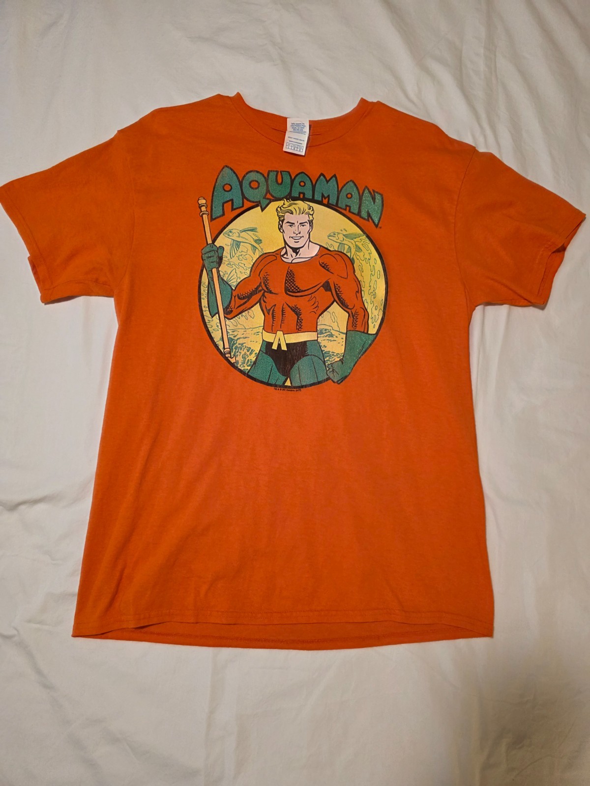 Aquaman Classic Orange Heavyweight T-Shirt Sz Large DC Comics Excellent