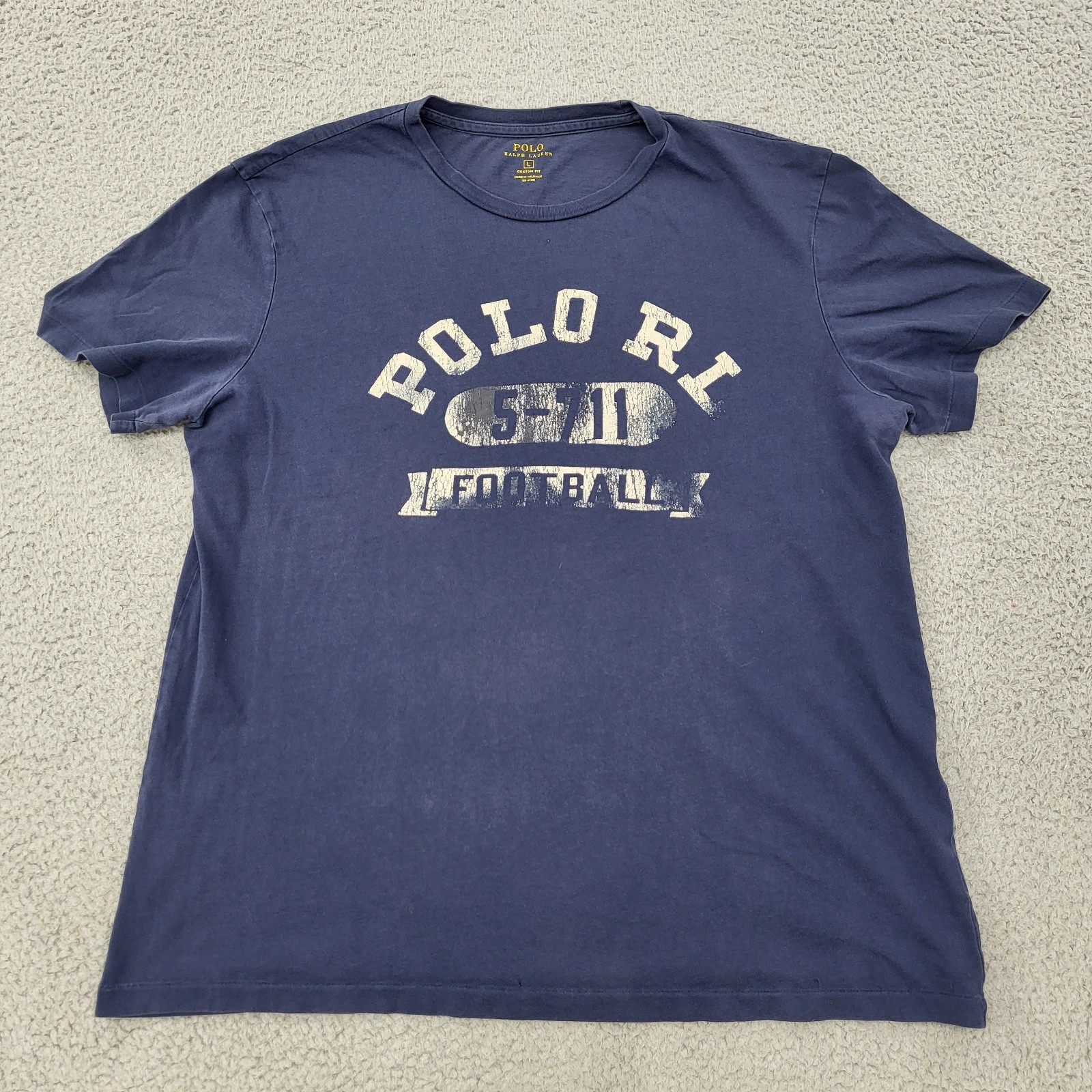 Polo Ralph Lauren Shirt Mens Large Blue Custom Fit Football RL 5-711 Graphic