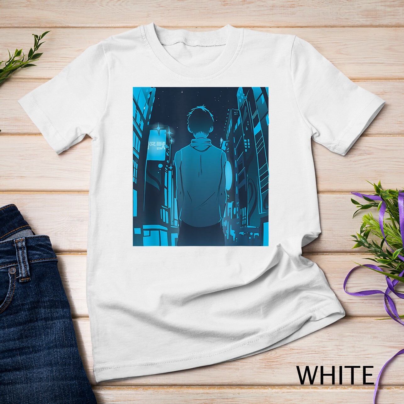 Anime Boy in Japanese City Cool Anime Lover Graphic T-Shirt Unisex T-shirt