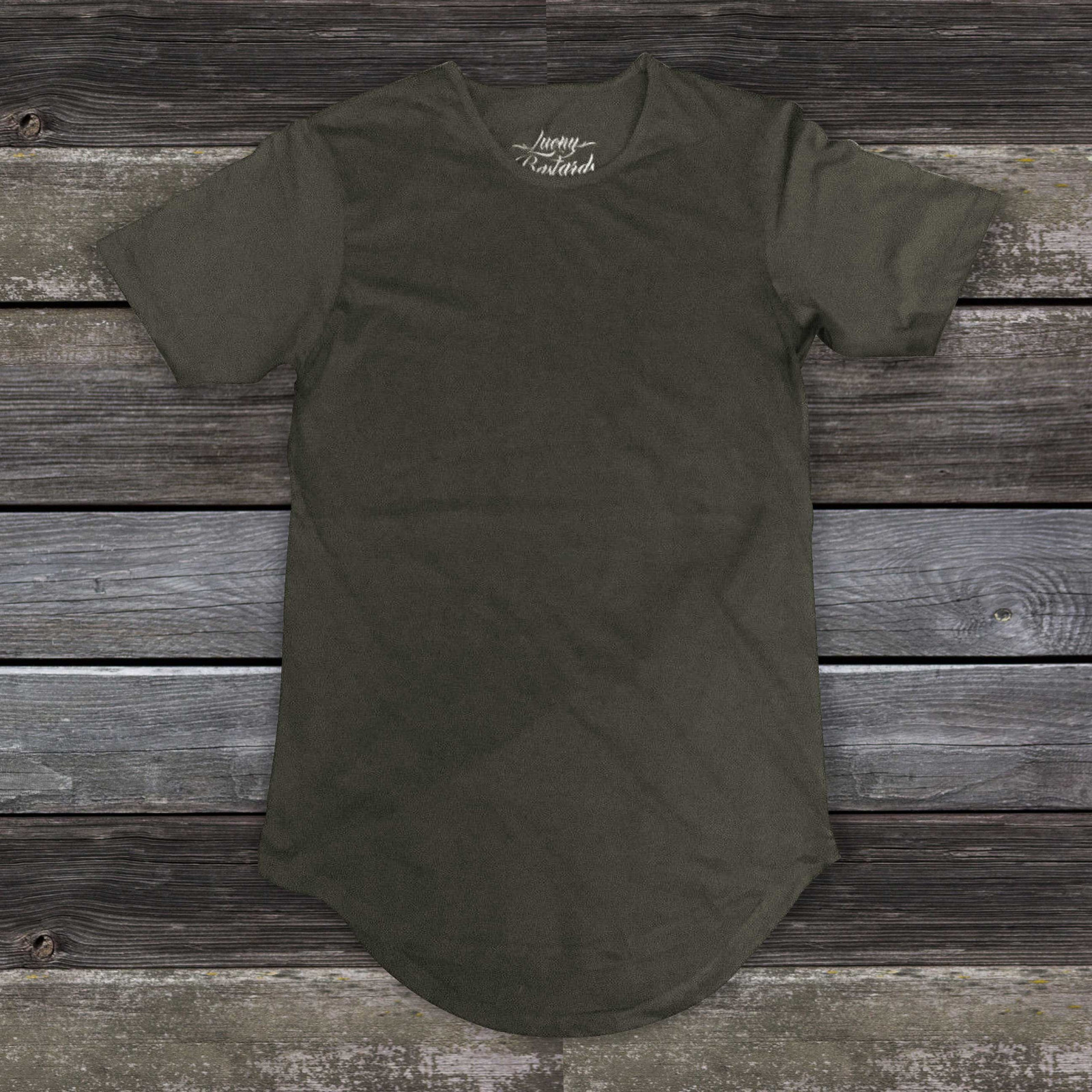 LUCKY BASTARDS CONTEMPORARY CLOTHING LONG T SHIRT EXTENDED OLIVE ROUND SCOOP