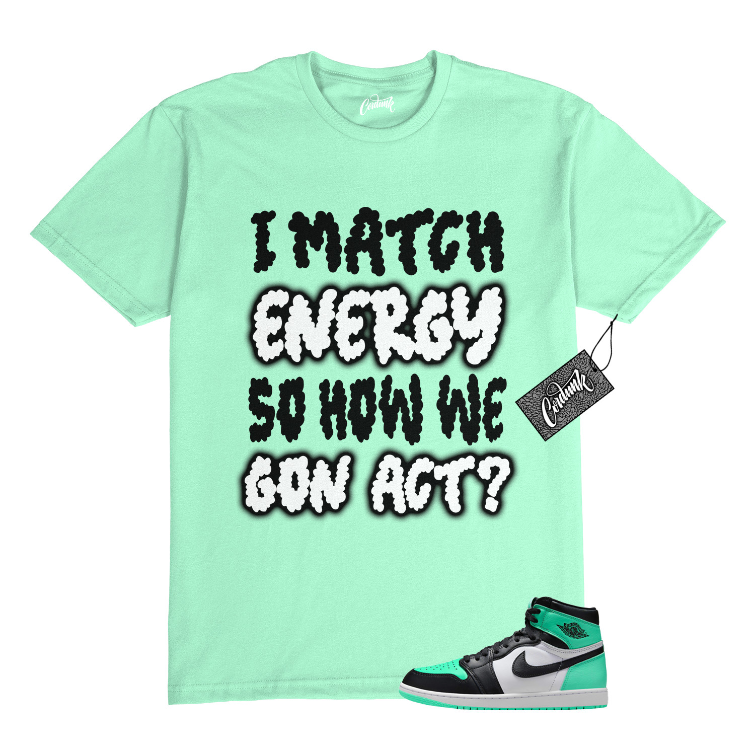 1 Green Glow Black White Mint Dunk Air Force T Shirt to Match MATCH Jordan