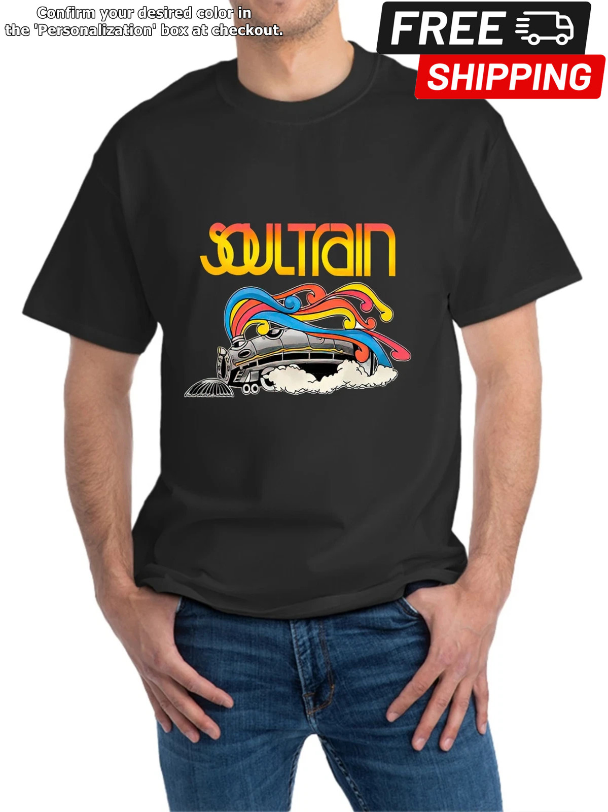 Men’s Retro Soul Train Graphic T-Shirt – Black Casual Short Sleeve Cotton Tee wi