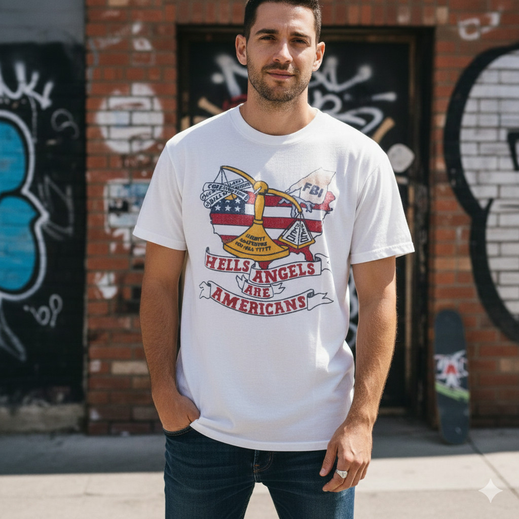 Hells Angels Are Americans T Shirt Biker Motorcycle Vintage Graphic Tee – S478