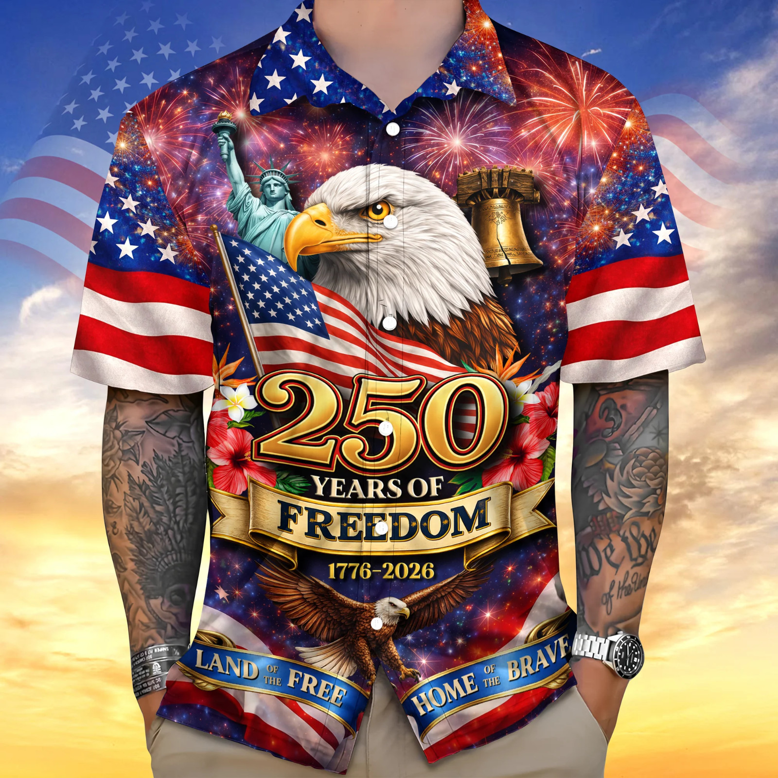 America 250th Anniversary Hawaiian Shirt, 250 Years Of Freedom Button Shirt