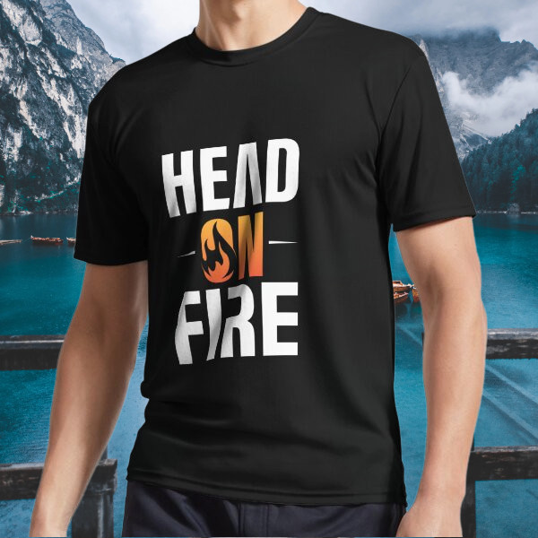 New Shirt Head On Fire – blue logo- Logo Active T-Shirt Funny Size S to 5XL