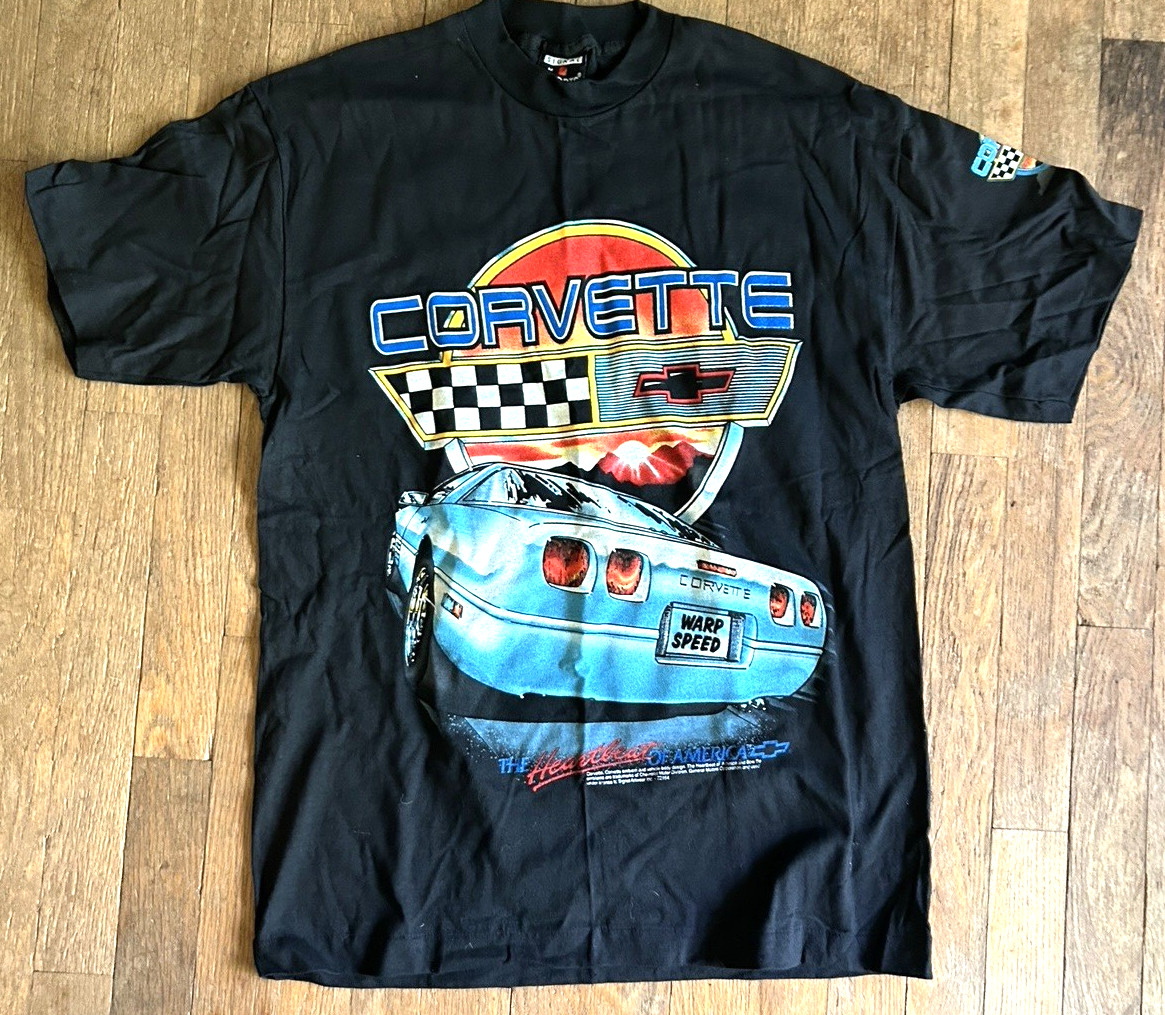 Vintage Corvette Chevrolet Shirt Mens Medium Black Signal Sport Warp Speed Tee