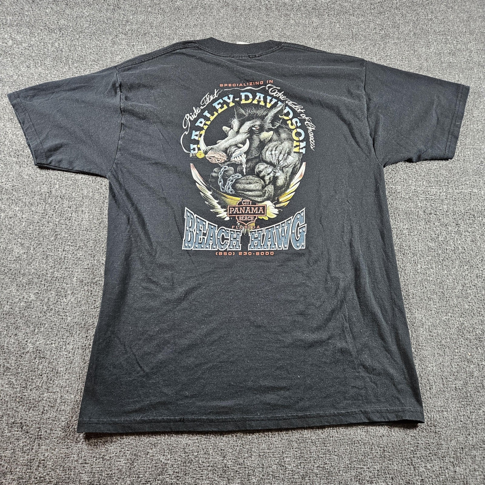 Vintage Beach Hawg Harley-Davidson Shirt Mens Large Black Panama Beach 90s