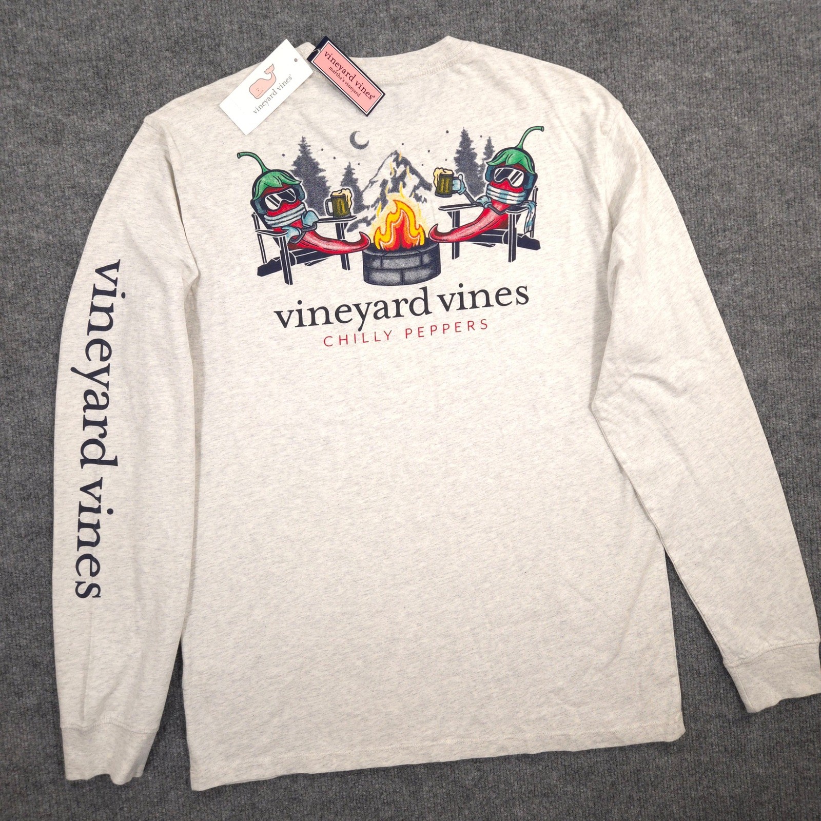 Vineyard Vines Shirt Mens S Heather Gray Chilly Peppers Campfire Long Sleeve NEW