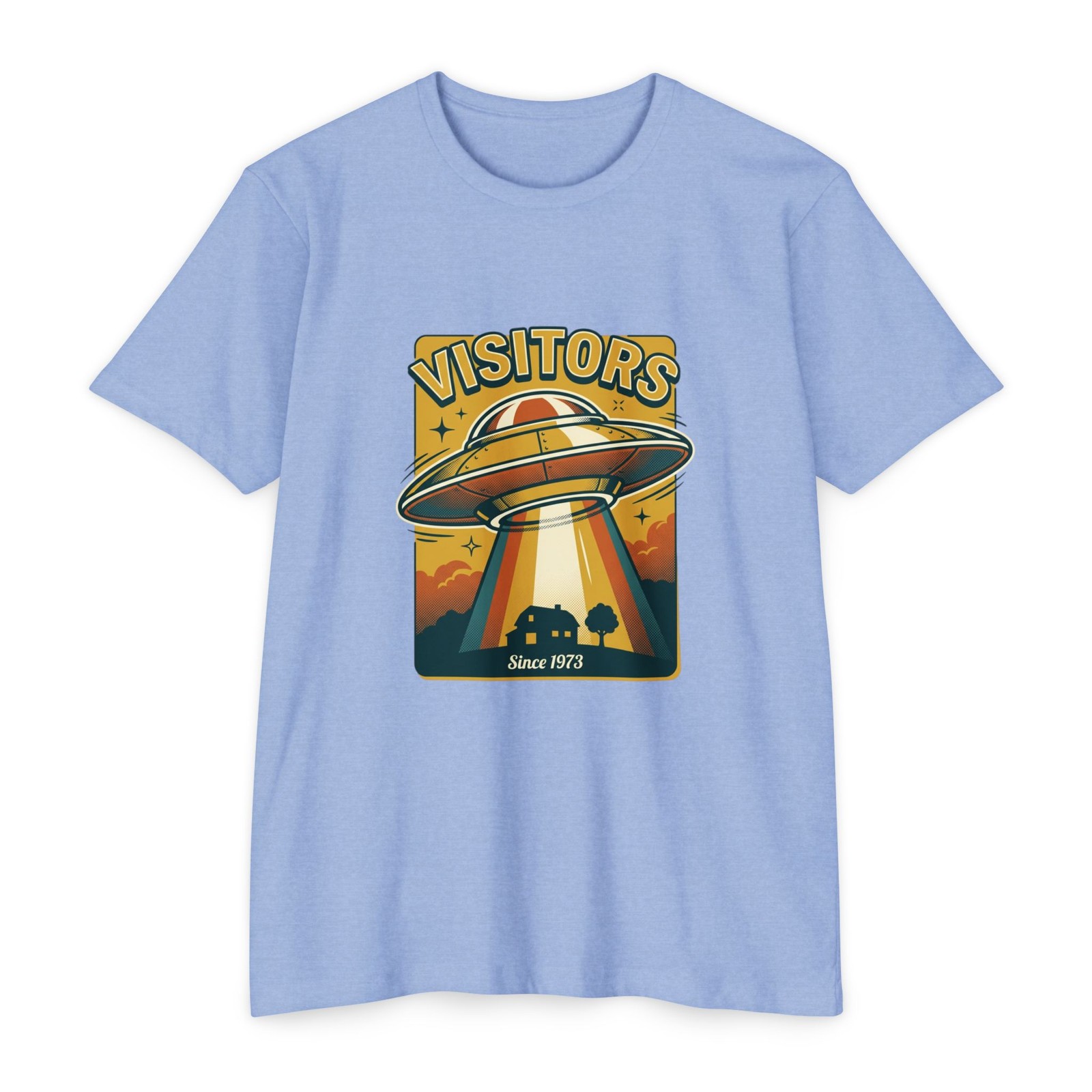 Visitors UFO spaceship graphic T-Shirt | retro alien abduction art