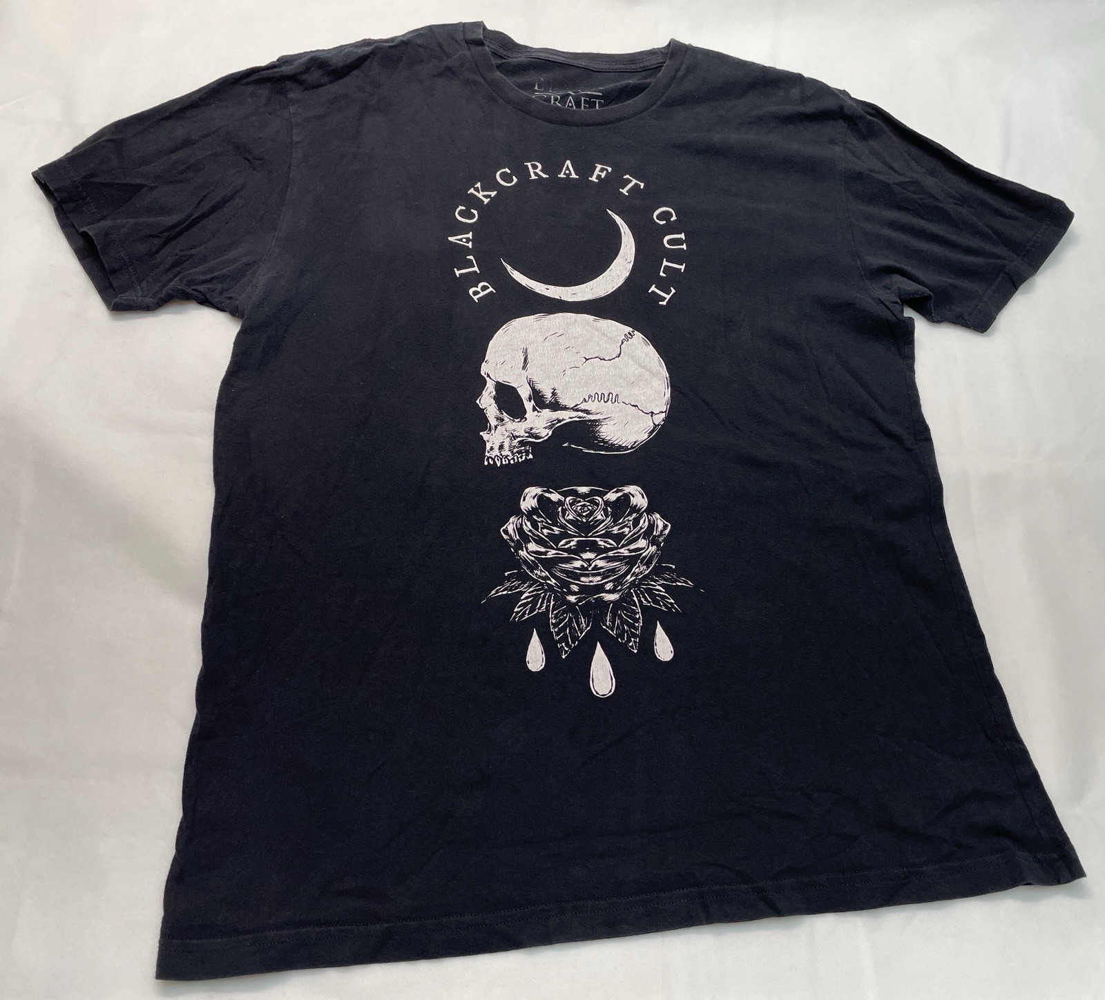 Black Craft Cult Shirt Skull Moon Graphic Goth Tee Black Size L