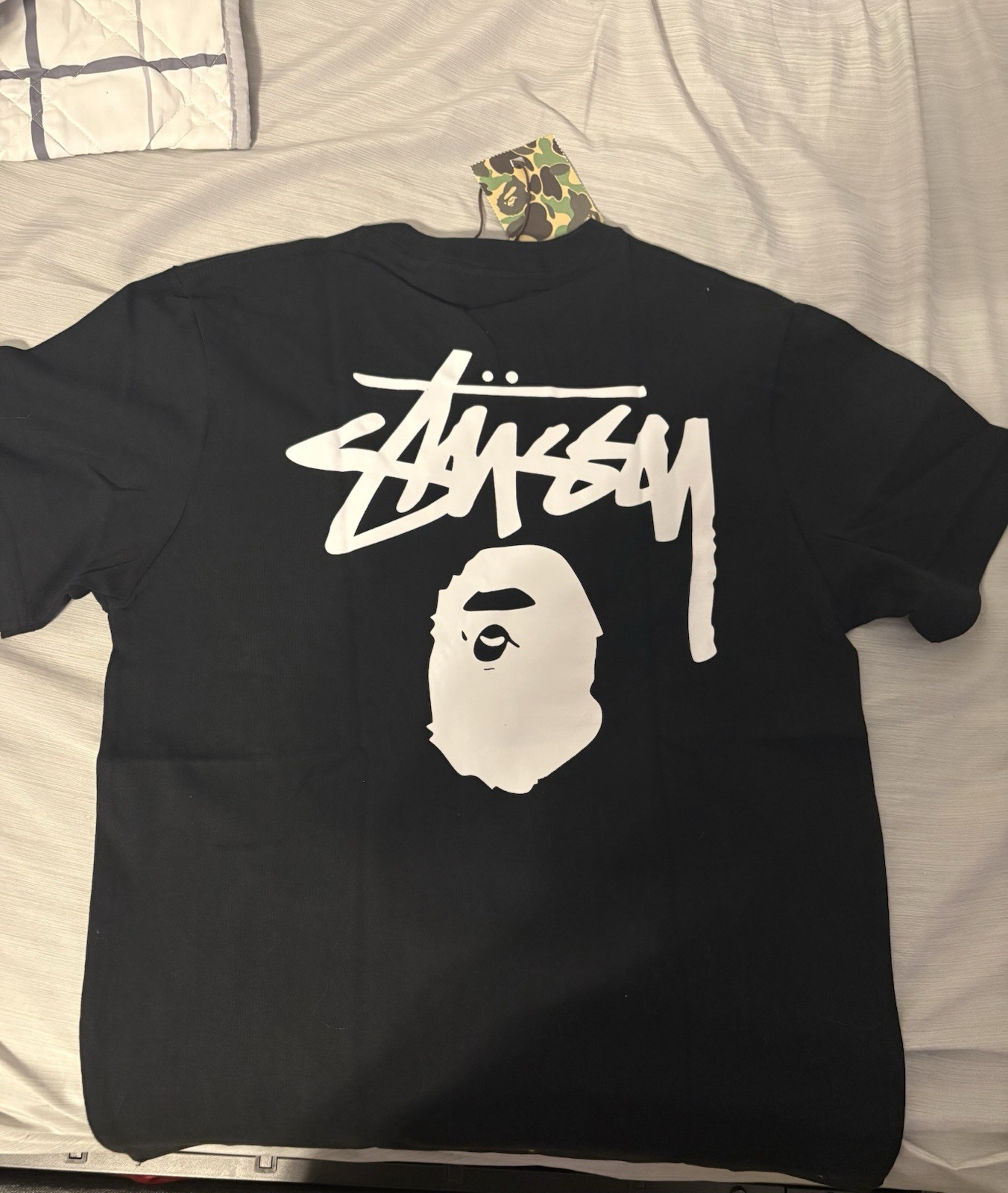 A Bathing Ape BAPE x Stussy Black Graphic Logo Crew Neck Tee Men’s M