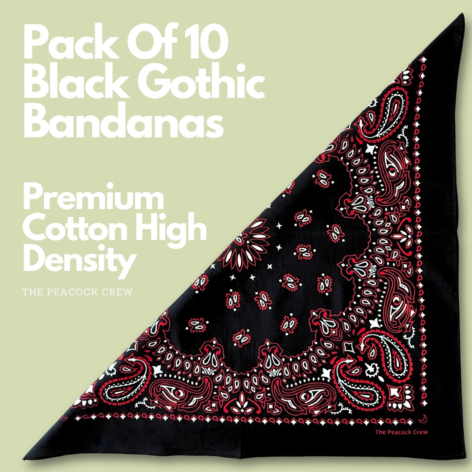 10 Pack Black Gothic Bandanas in Premium Soft Cotton for Men and Women