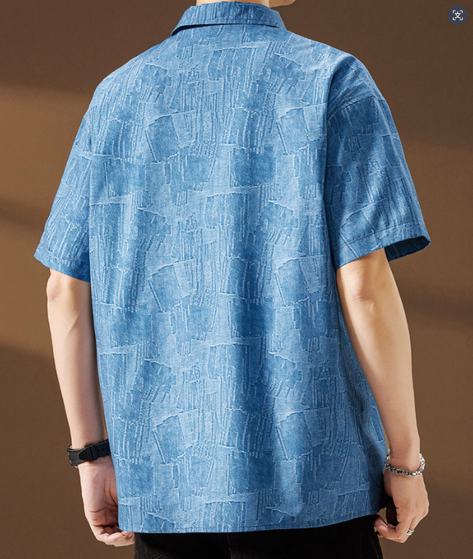 Men’s new printed square neck short sleeved shirt casual shirt