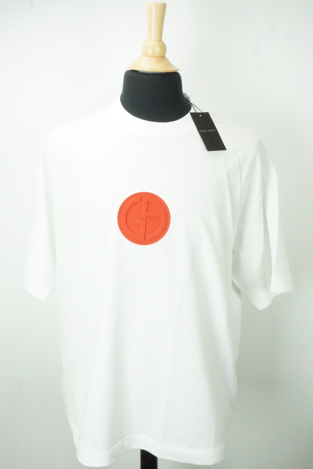 Giorgio Armani Black Label White Red Logo THICK Cotton Blend T Shirt Sz 48 NEW