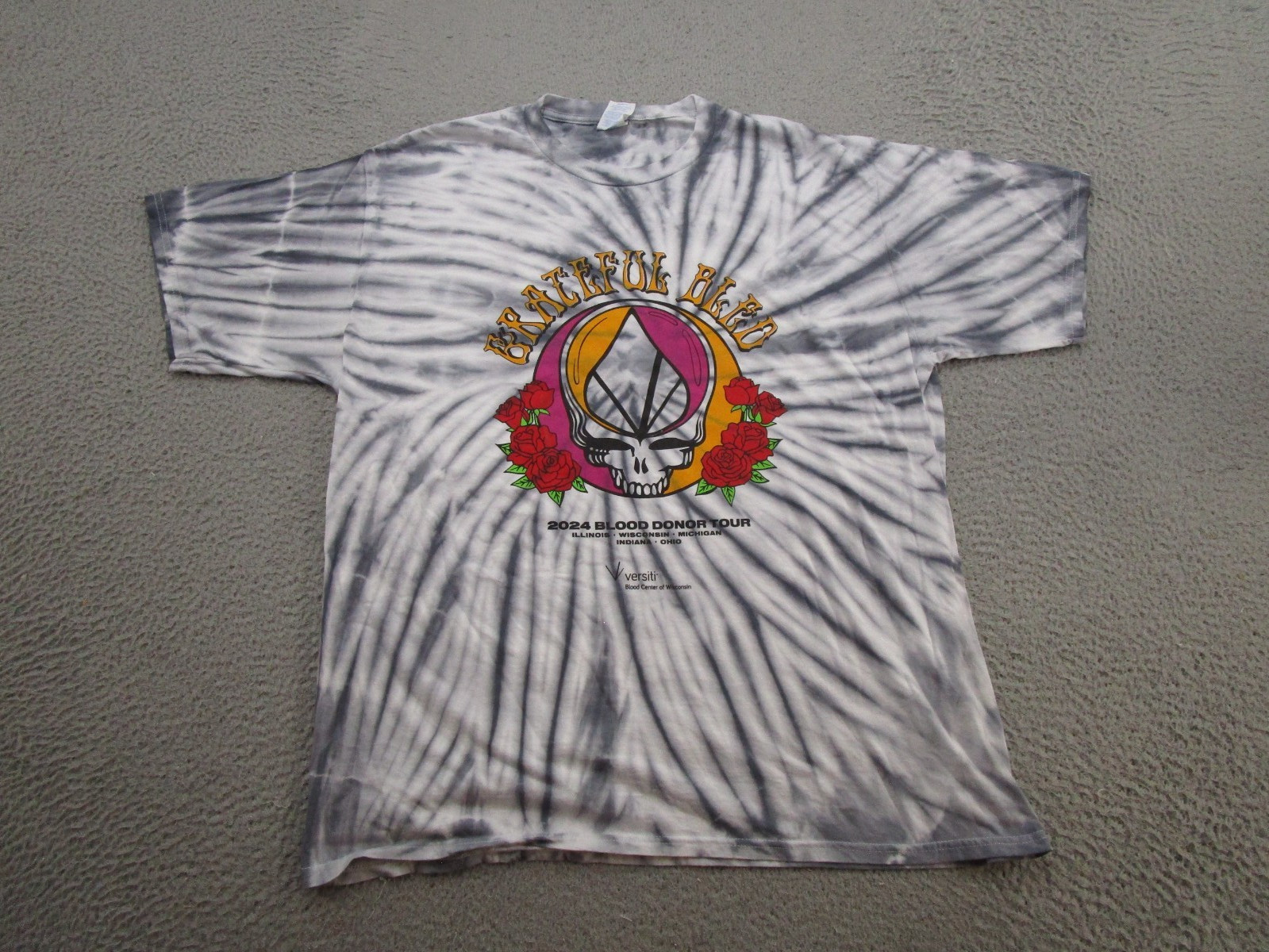 2024 Grateful Dead GD Bled Blood Donor Tour Tue Dye Graphic Tee T-Shirt Size XL