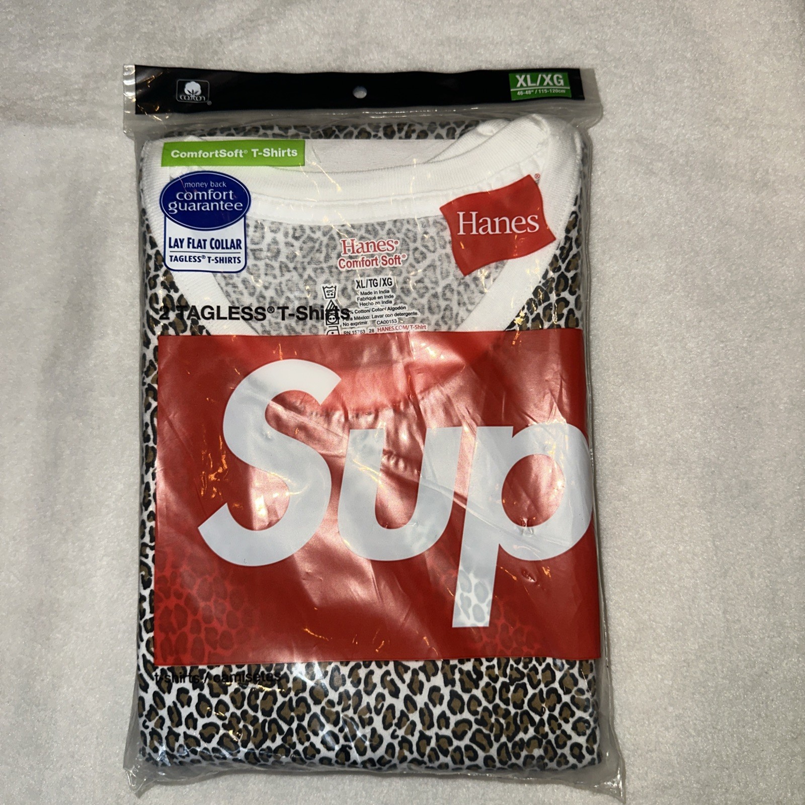 Supreme Hanes Leopard Tees XL (2 Pack) SS19 Tagless New In Original Packaging