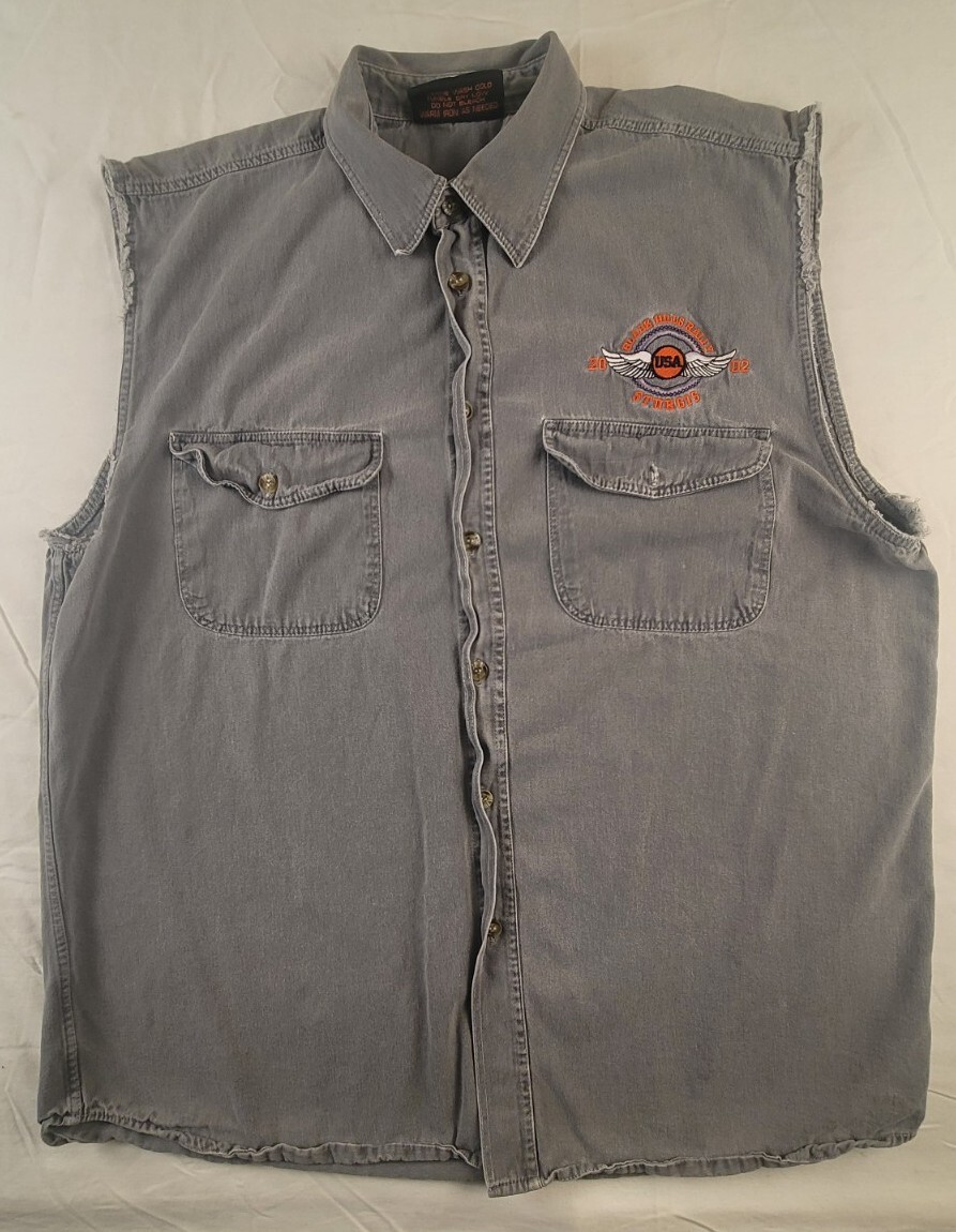 2002 Sturgis Black Hills Rally 62nd Anniversary Gray Denim Vest Jean Size L