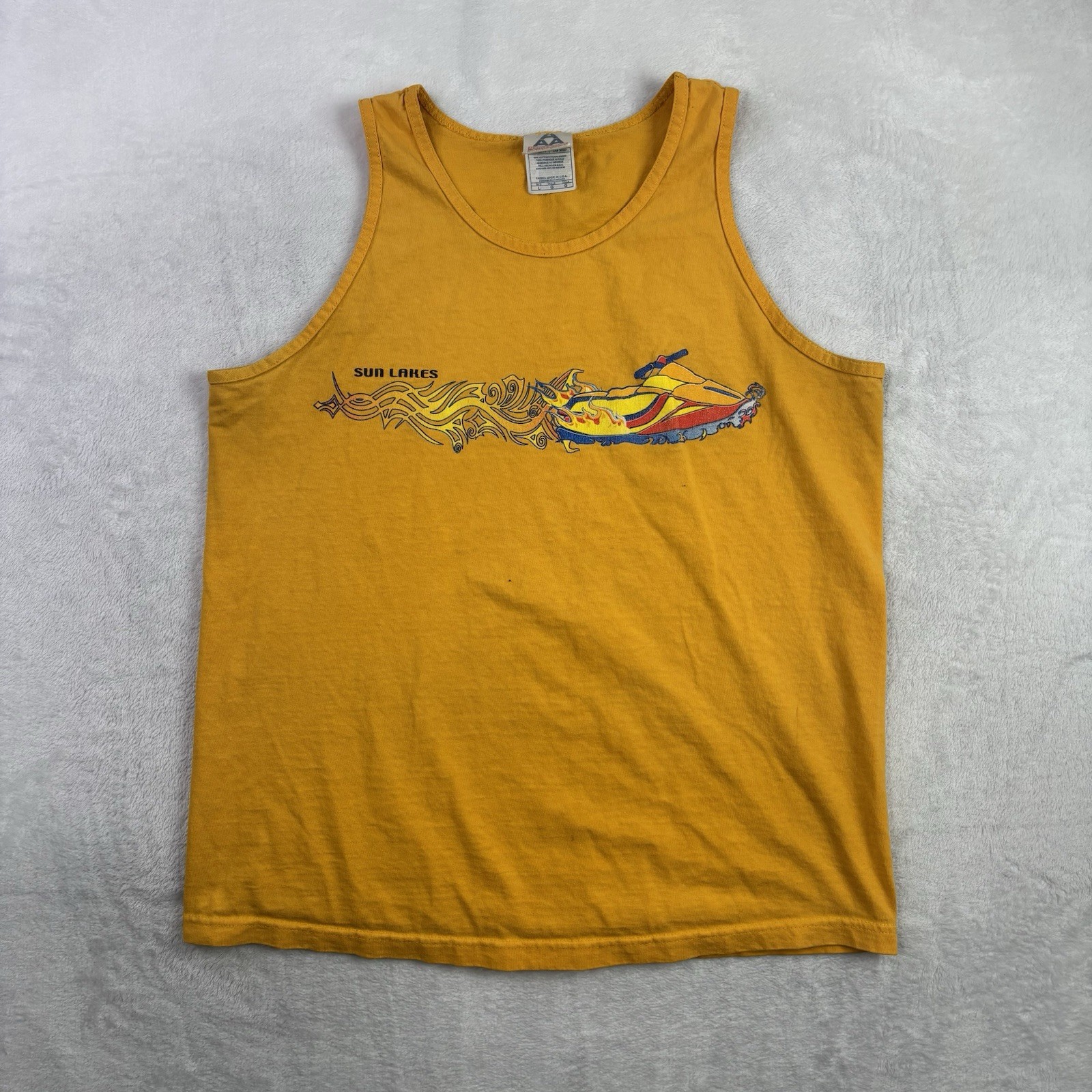 VTG AAA Sun Lakes Yellow Sleeveless Tank Top Graphic Shirt Men’s Large