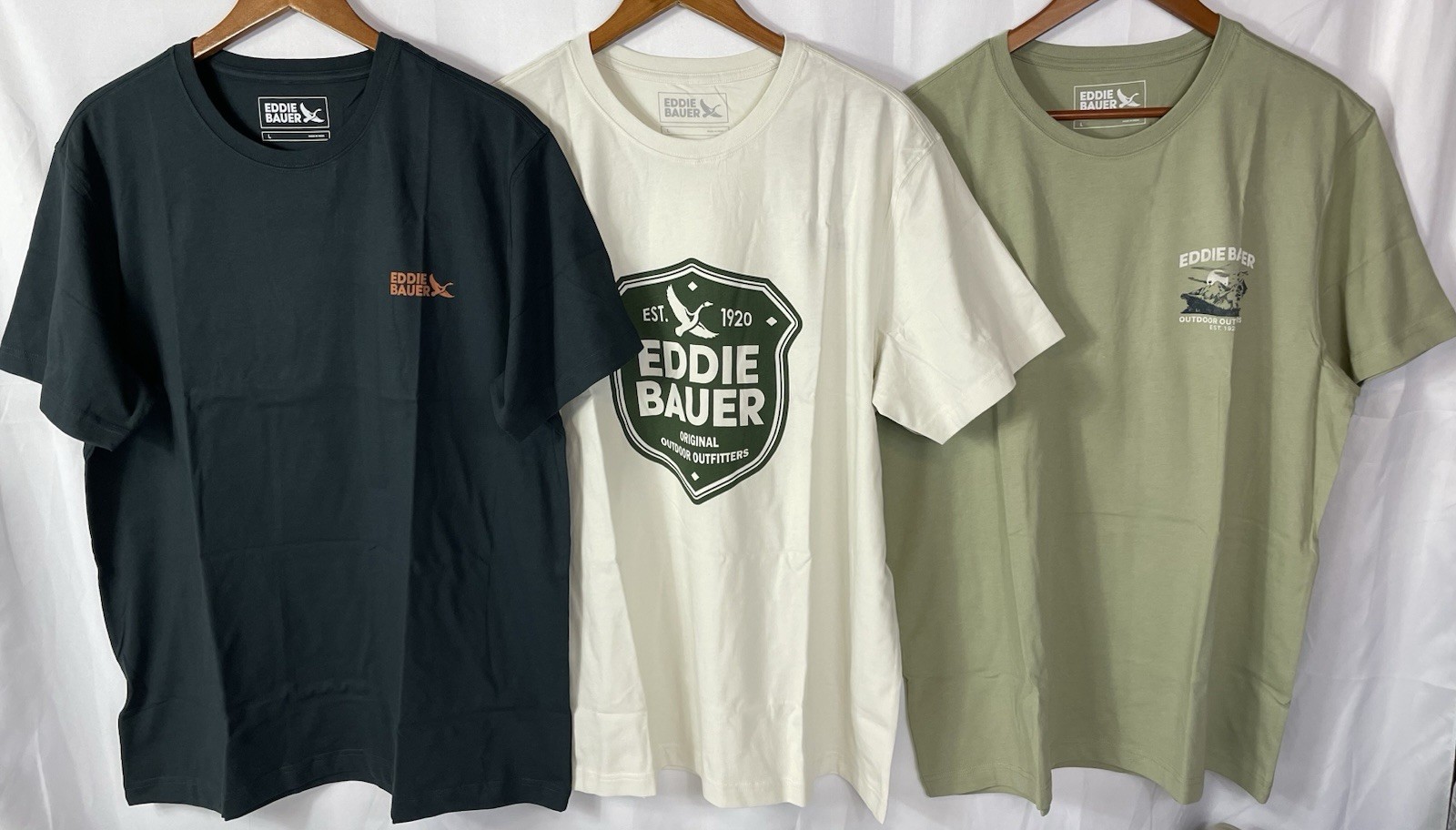 Eddie Bauer Men’s Lot of 3 Graphic Tees Blue White & Green Pick Size L or XL NWT