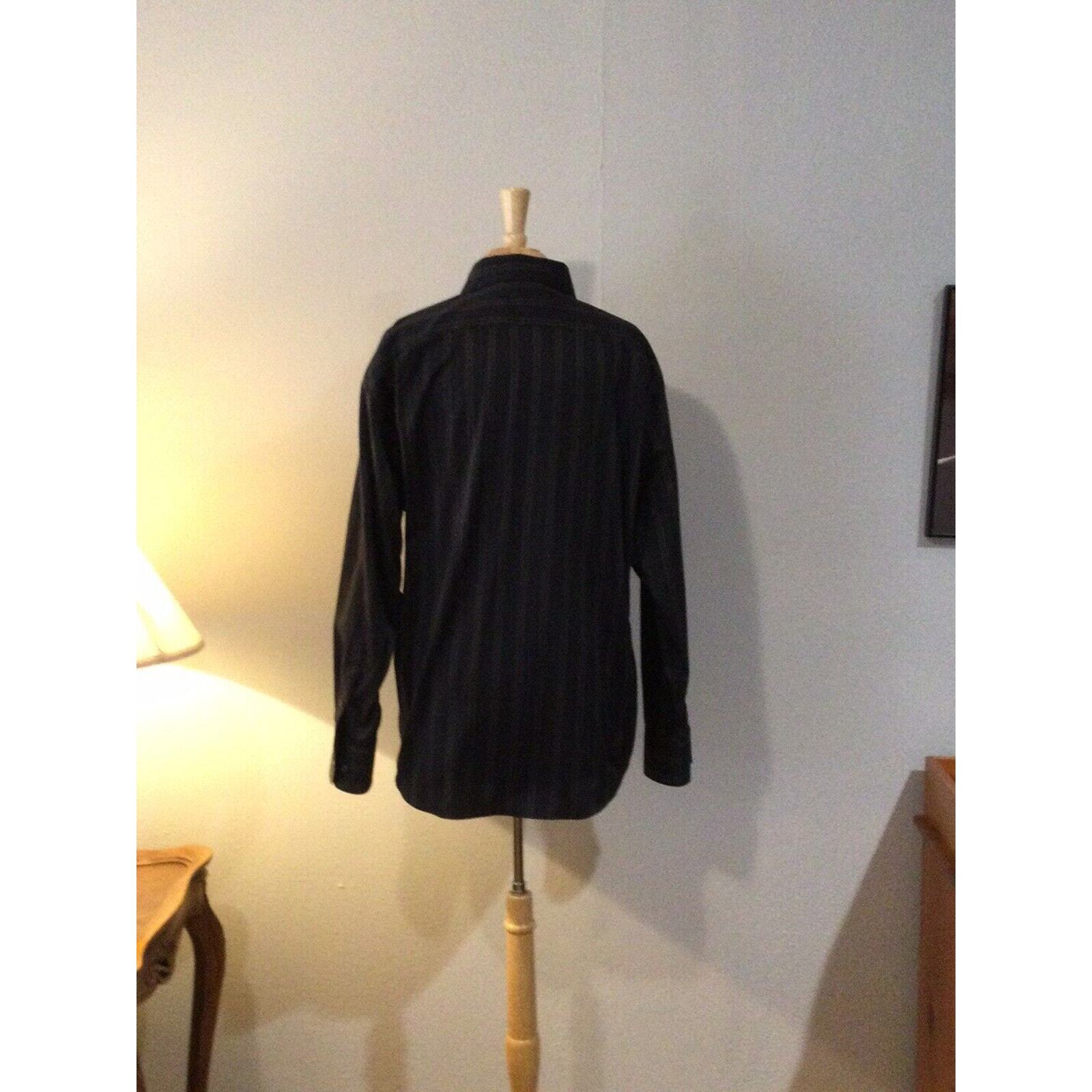 Pronto-Uomo Non Iron Blk Stripe L/S w/Pocket Button Down Dress Shirt Size Large