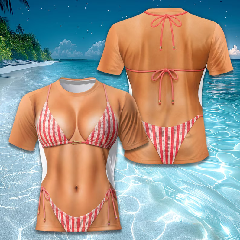Funny Bikini Costume Shirt for Women, Realistic Beach Body Graphic Tee