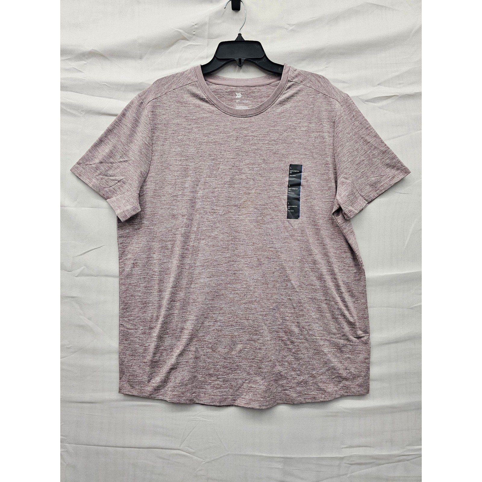All in Motion Mens Soft Stretch T-Shirt Purple Heathered L Short Sleeve Crewneck