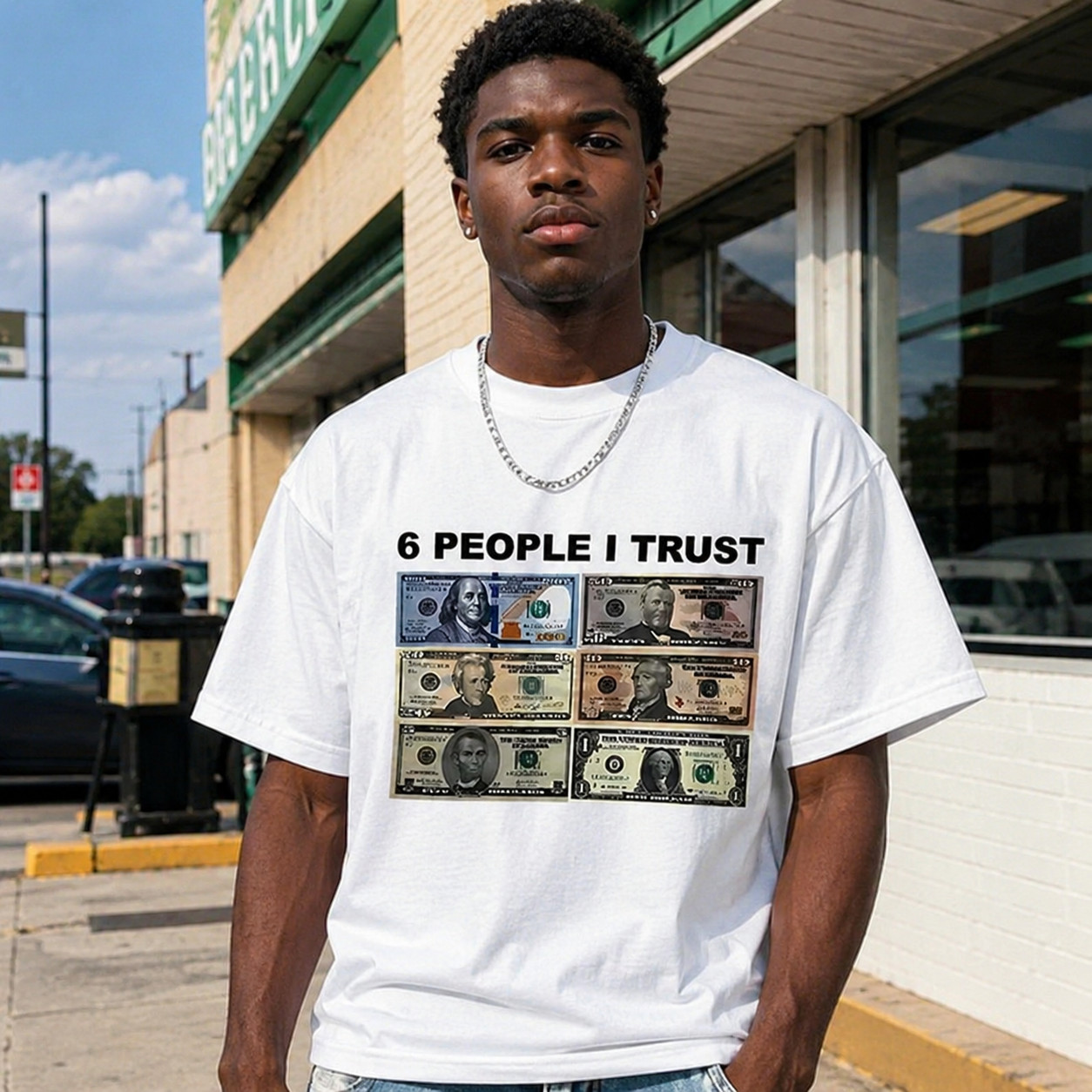 6 People I Trust Funny Money Graphic T-Shirt Dollar Bill Humor Meme Tee