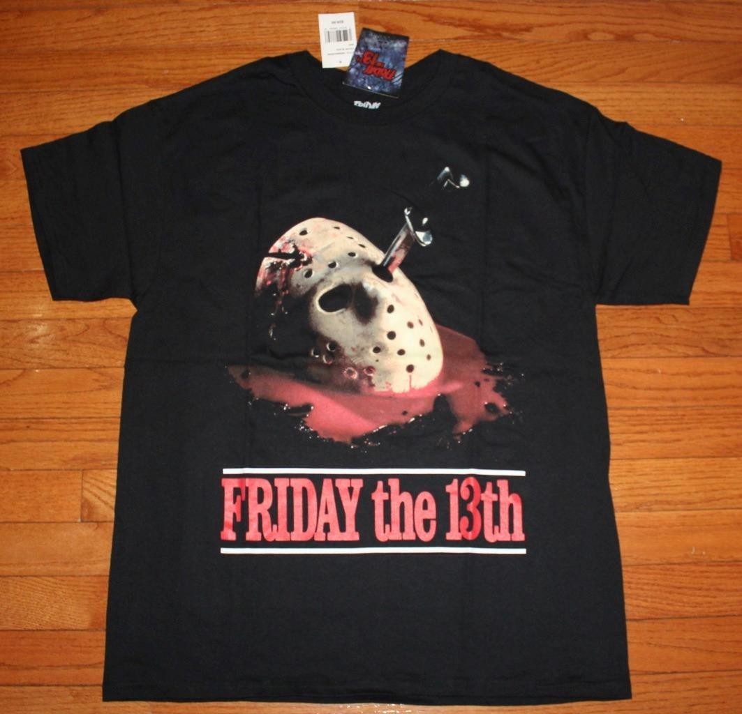 Mens FRIDAY The 13th JASON VOORHEES Mask Graphic Tee Black T-Shirt LARGE *T1