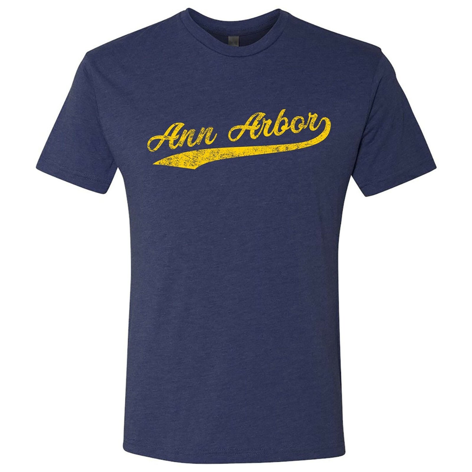 Ann Arbor City Baseball Script – Michigan Pride Triblend T Shirt – Vintage Navy