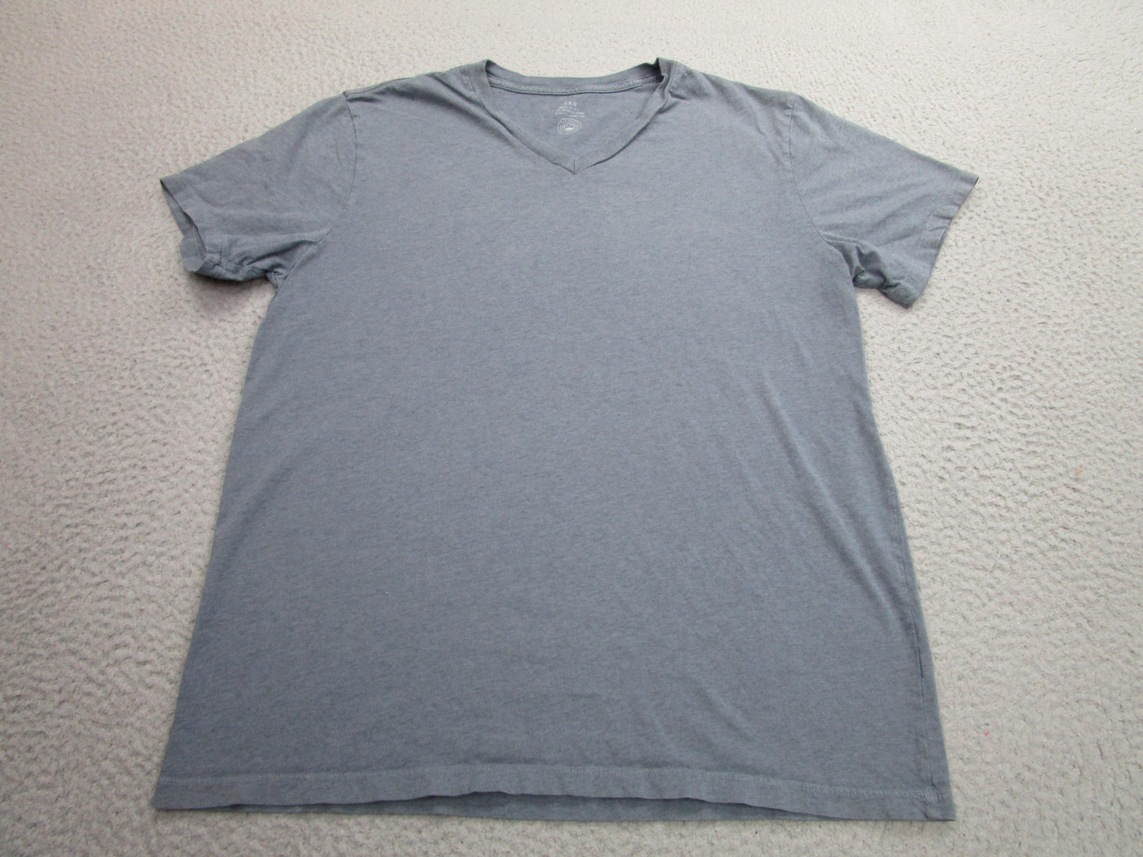 SKU Shirt Mens Large Gray V-Neck Short Sleeve Soft 100% Organic Cotton Made USA