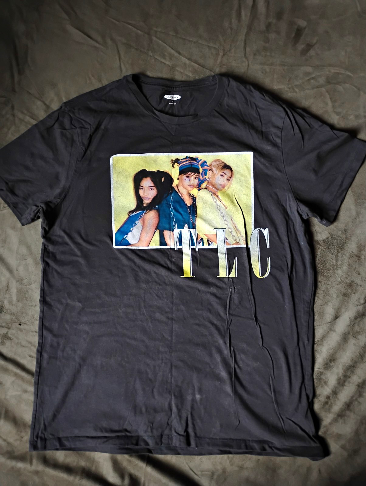 Old Navy TLC Graphic Tee Black Crew Neck Short Sleeve L 90s Band Music