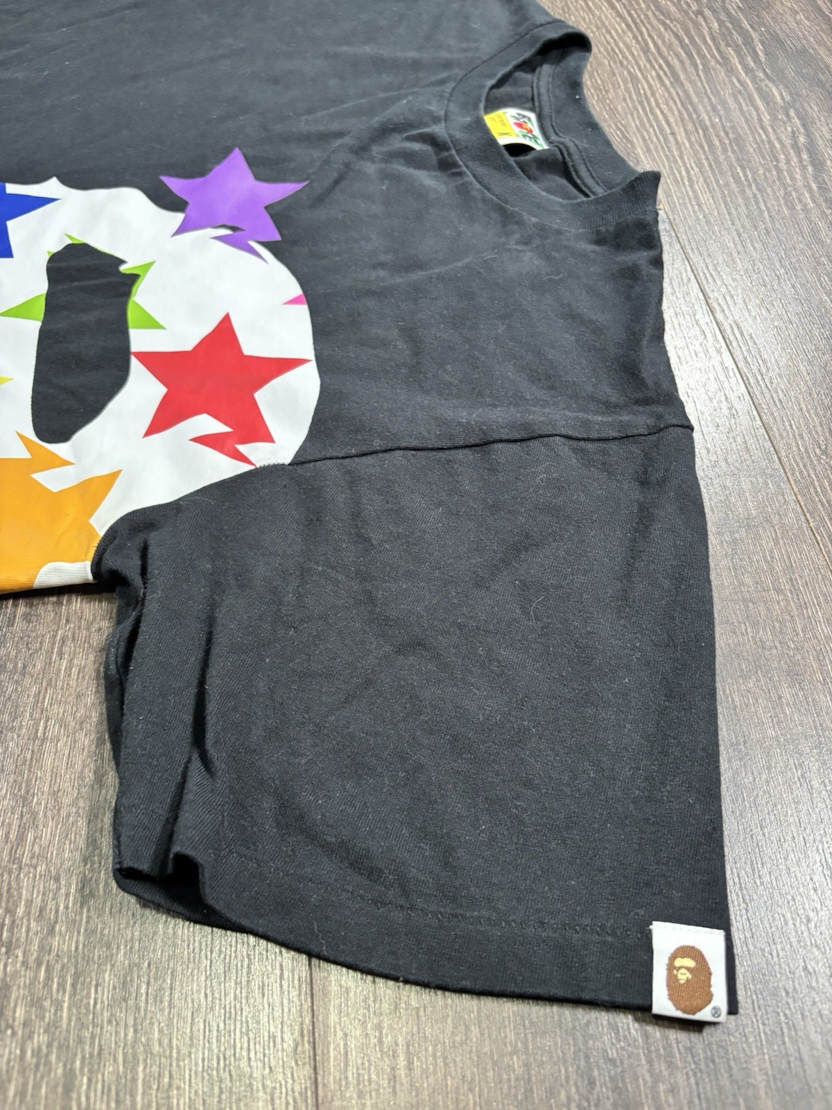 BAPE Ape Head Tee Black/Rainbow Star Camo Size M 100% Authentic Pre-Owned RARE