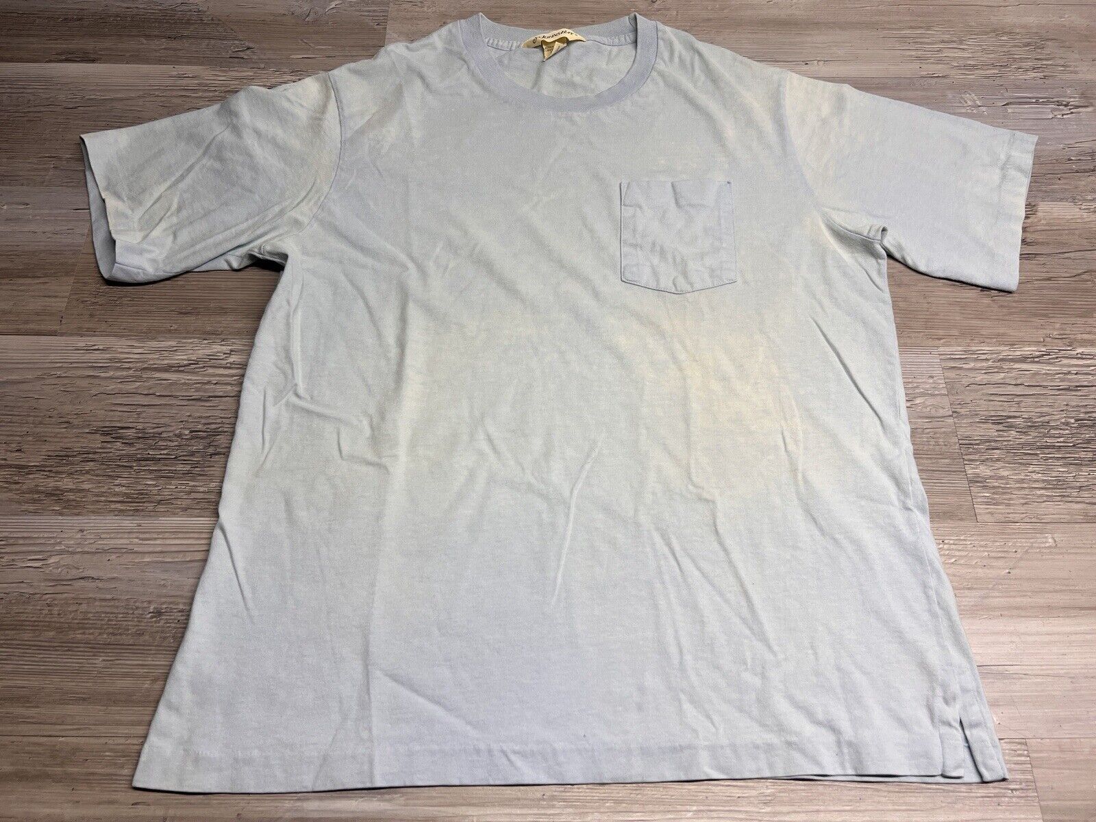 Vintage 90s Faded Pocket L Shirt Boxy Fit Single Stitch St Johns Bay Light Blue