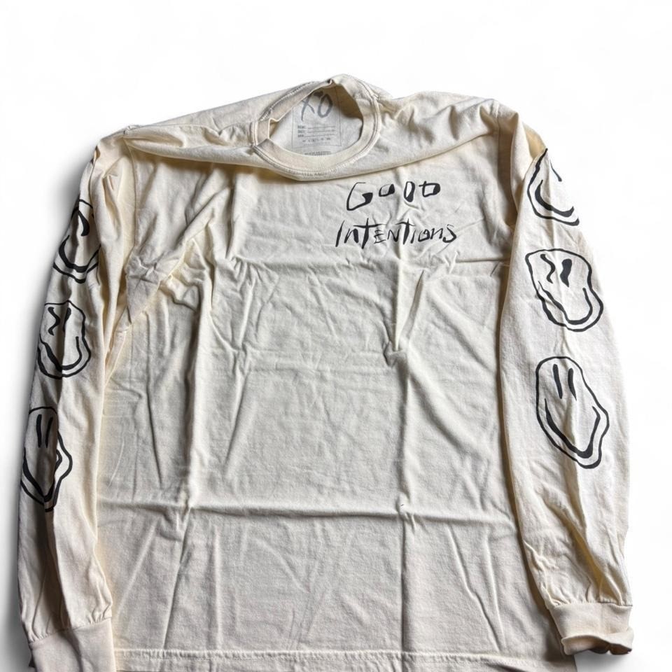 The Weeknd XO Nav Good Intentions Long Sleeve Shirt Cream Smiley Face Mens M