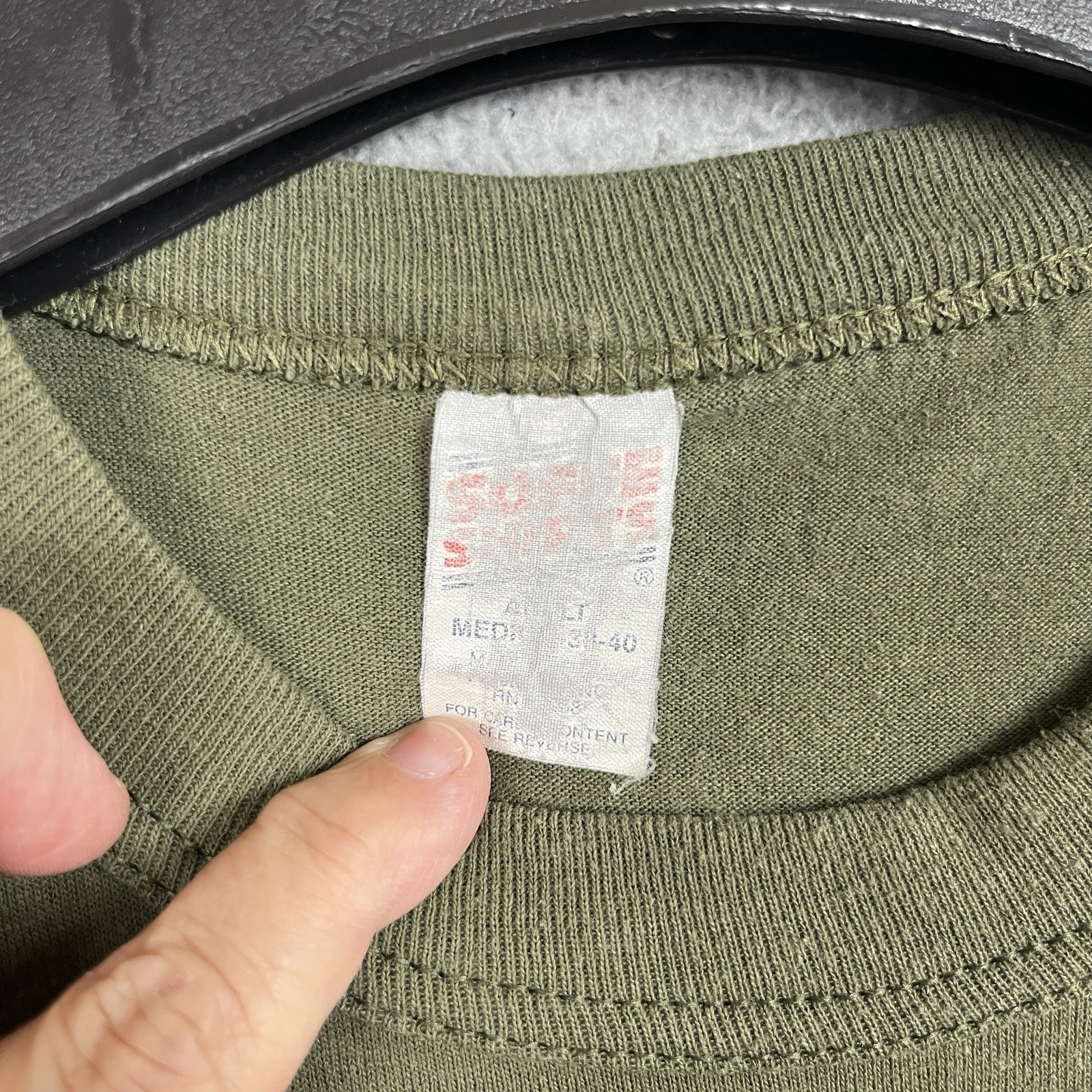 VTG Soffe T Shirt Tag M 17.5” PTP Single Stitch Sleeve Army Green Olive Military