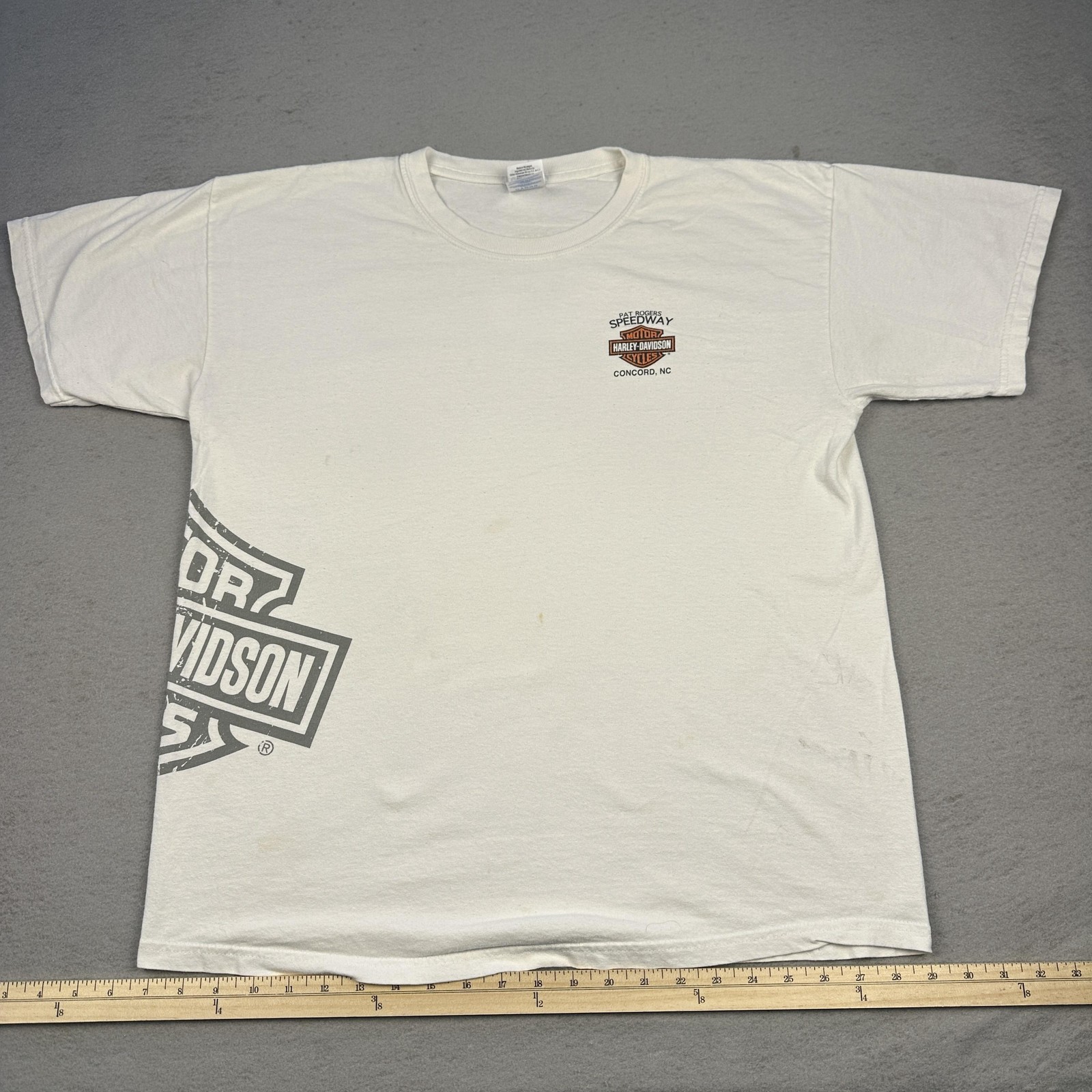 Harley Davidson Speedway Shirt Mens Large White Pat Rogers Concord NC Logo