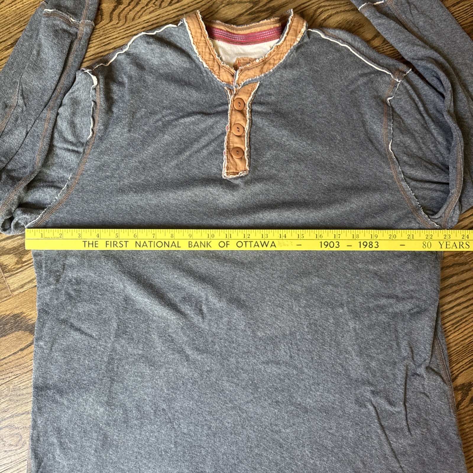 Carbon2Cobalt Mens Large Gray Henley Long Sleeve Shirt Cotton Casual