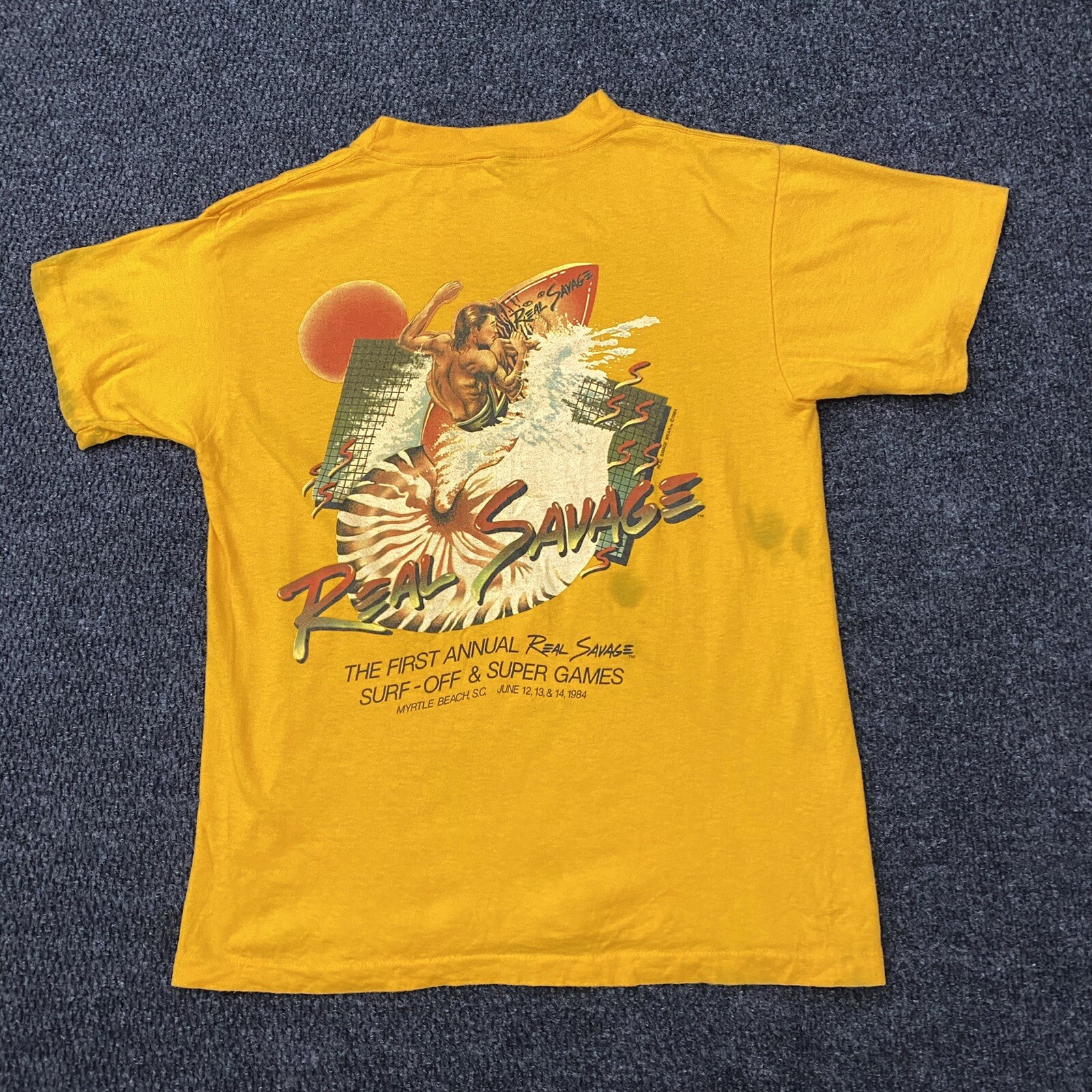 Vintage 80s T Shirt Medium 1984 Real Savage Surf Off Surfing Competitor Tee Rare