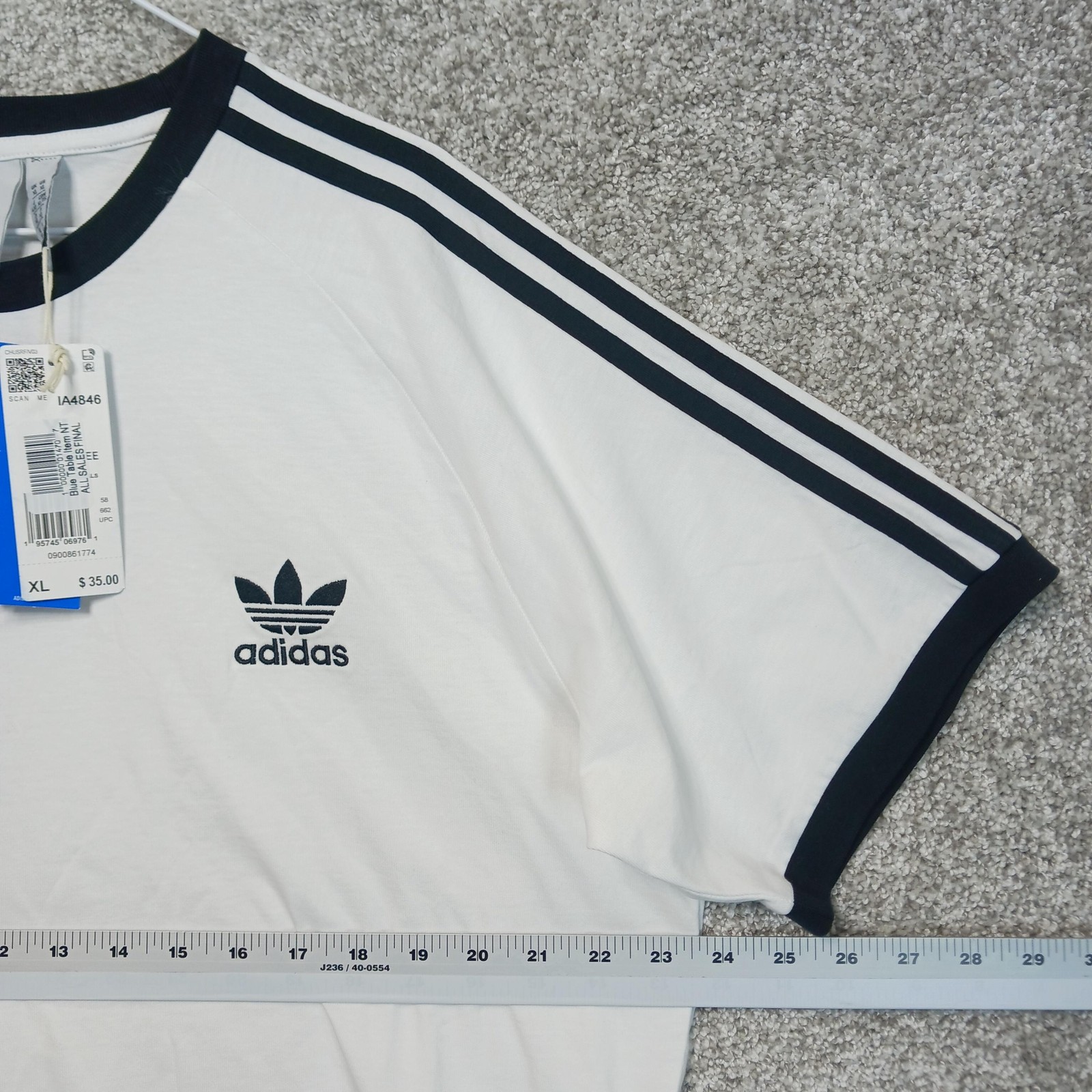 Adidas Shirt Mens XL White 3-Stripes Trefoil Originals Crew Neck Casual T-Shirt