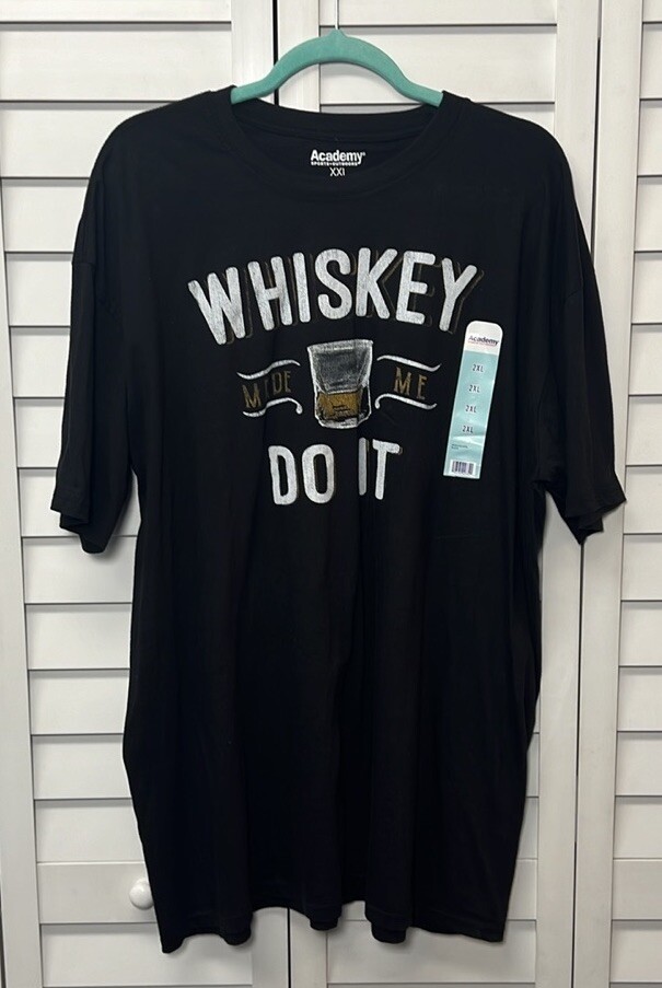 Academy “Whiskey Made Me Do It” Cotton T-Shirt Men’s Size XXL Black NWT