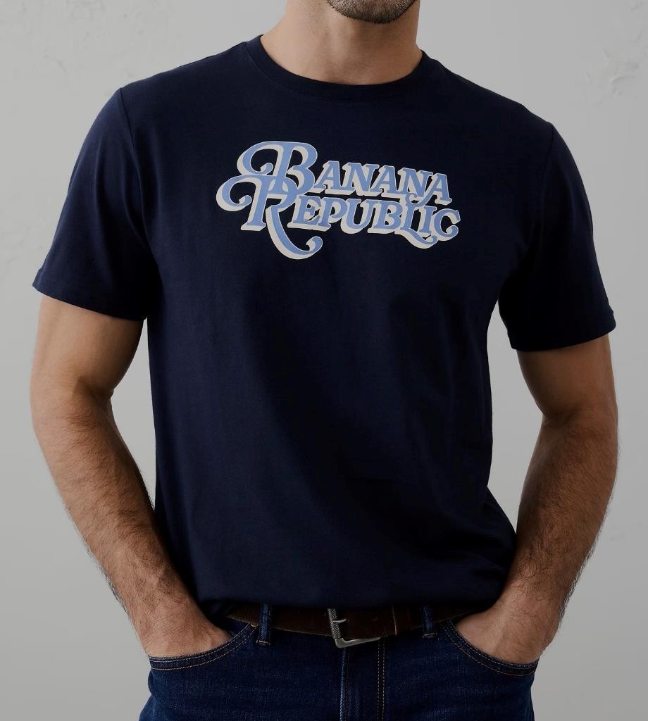 NWT Mens BANANA REPUBLIC Script Logo PREMIUM WASH Graphic Tee T-Shirt LARGE *K2