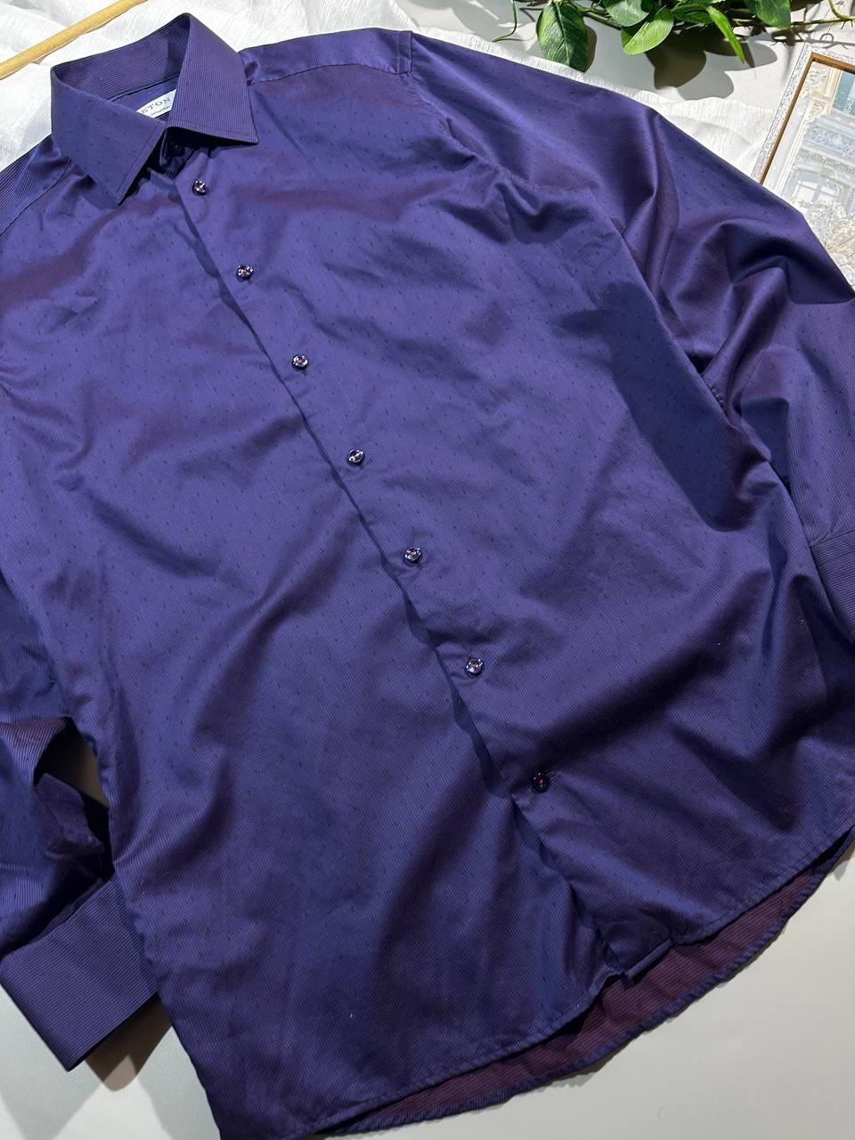 Eton Contemporary Fit Shirt Purple Micro Pattern Textured Cotton Size 40/15 3/4
