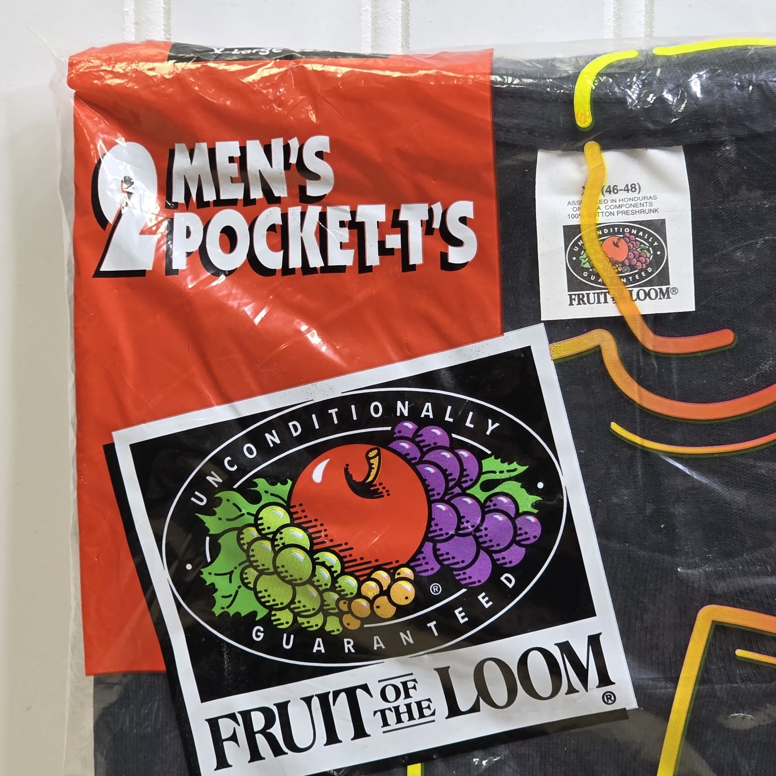 1995 2 Pack Fruit of the Loom Pocket Shirt NOS Vintage XL Black Made In USA