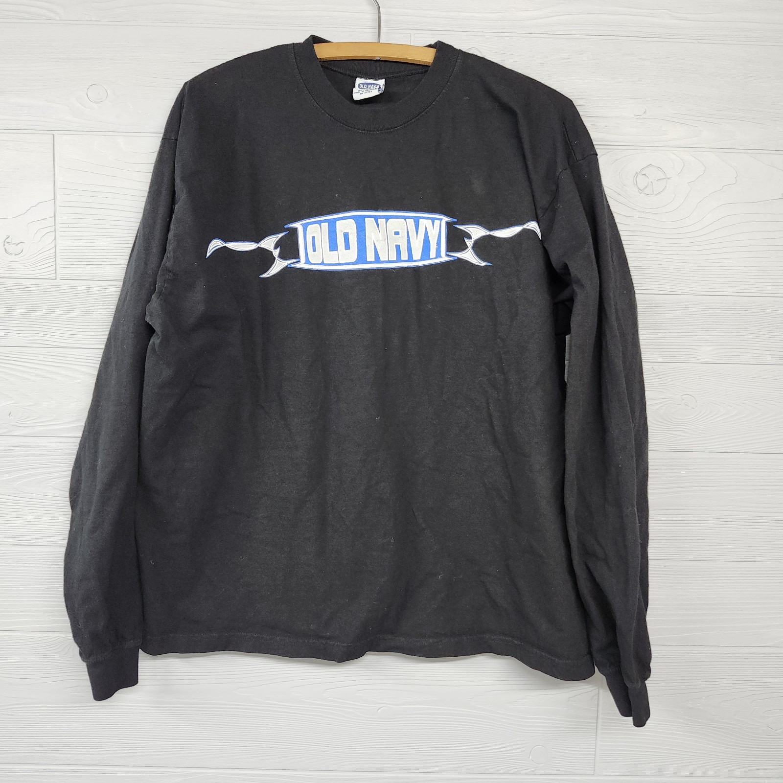 Vintage Y2K Old Navy Black Silver Cyber Skater Long Sleeve TShirt Size M