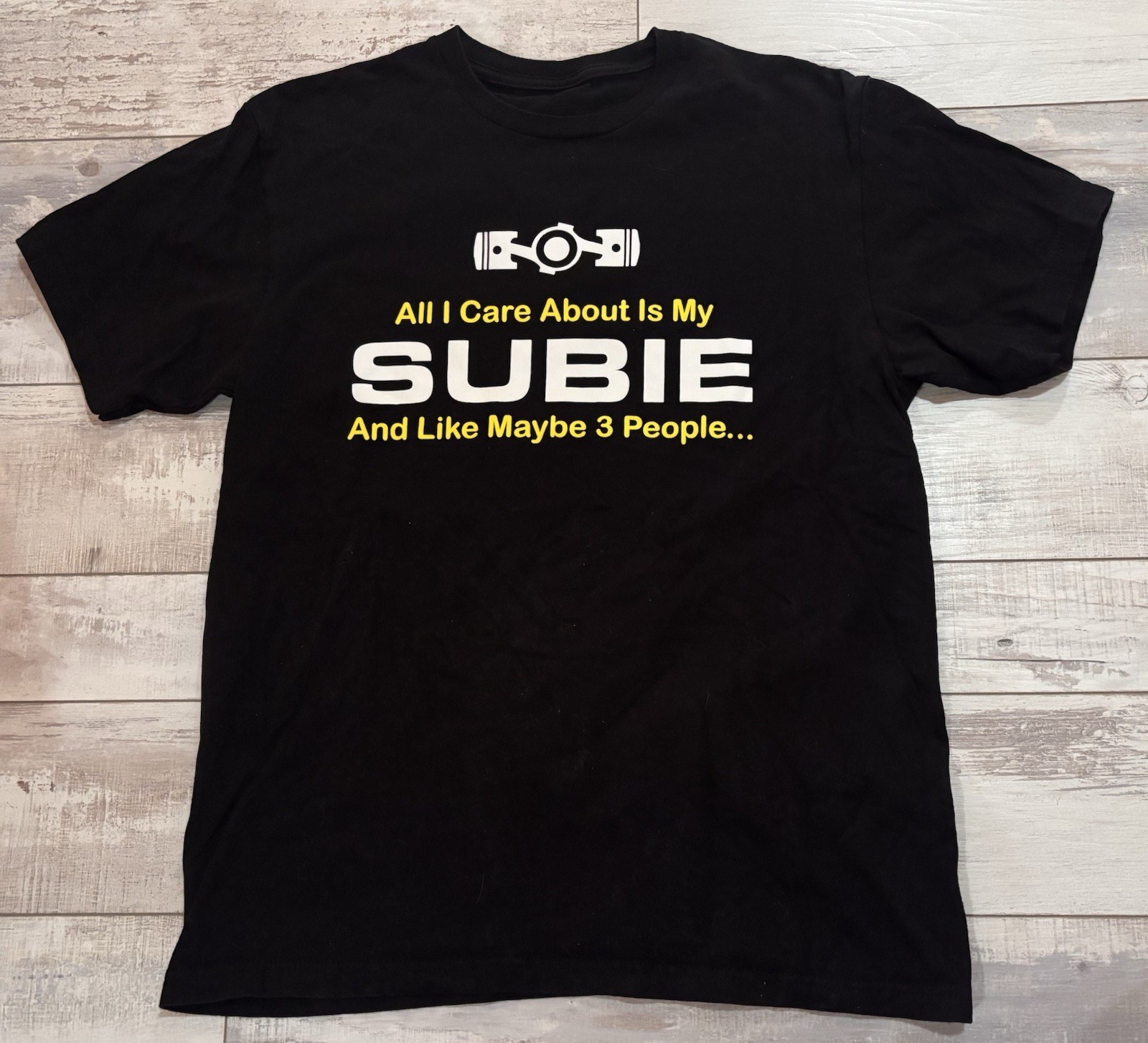 Subaru Short Sleeve T-Shirt size M – Black – NEW – All I Care About Is My Subie