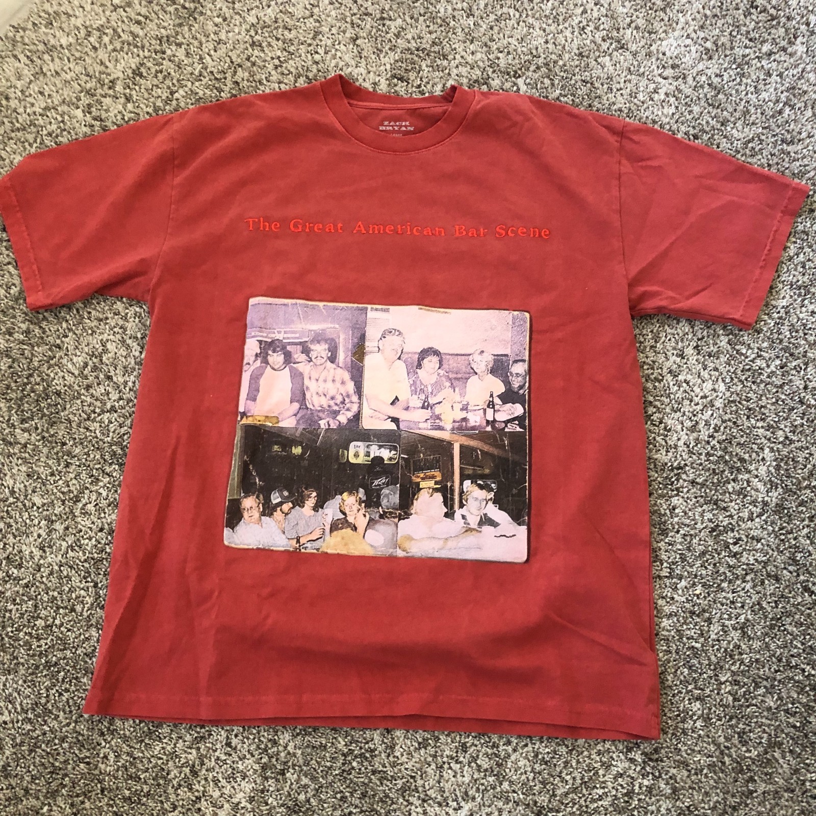 Official 2025 Zach Bryan Great American Bar Scene Rust Orange Tour Shirt Sz L