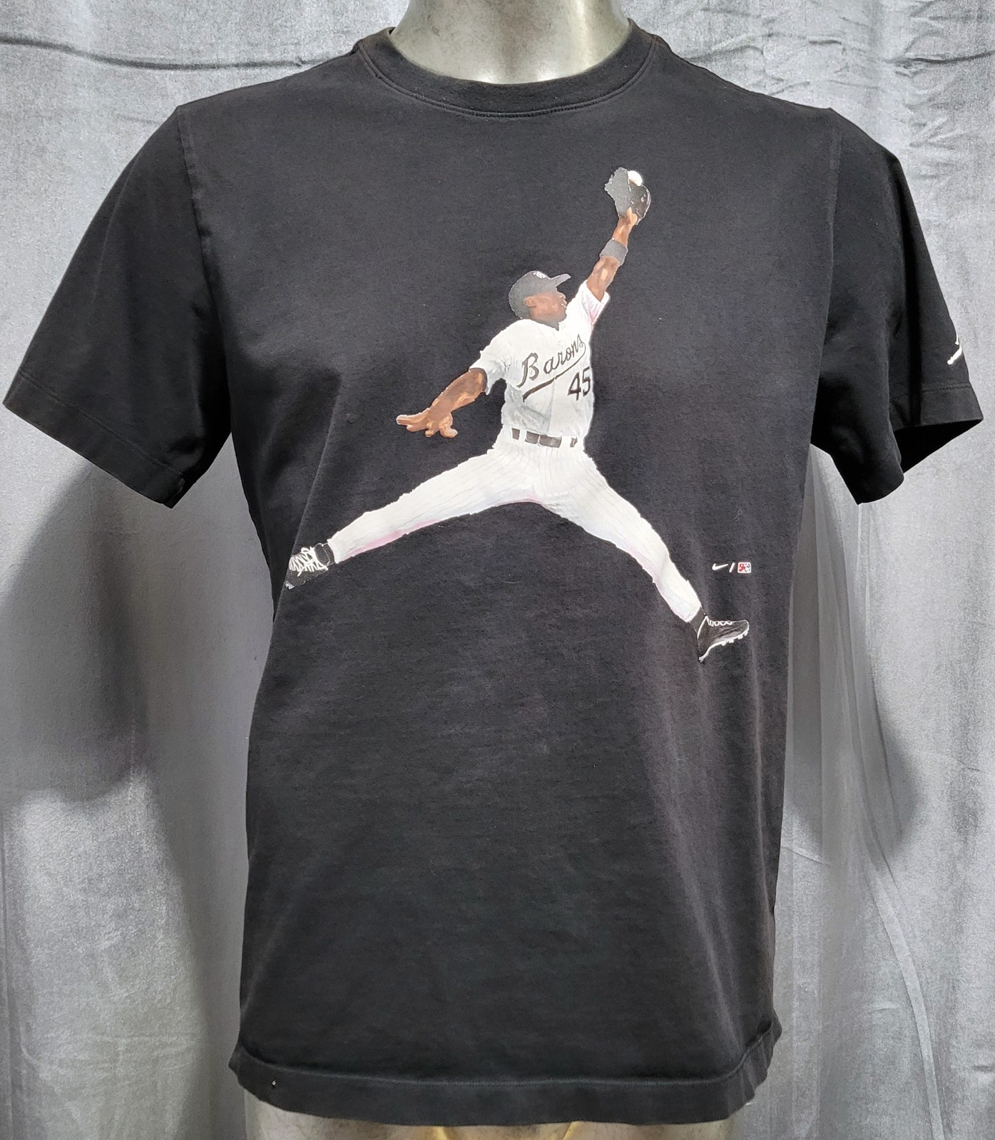 Vintage Nike Air Jordan Flight T-Shirt ~ #45 Birmingham Barons ~ Black Large