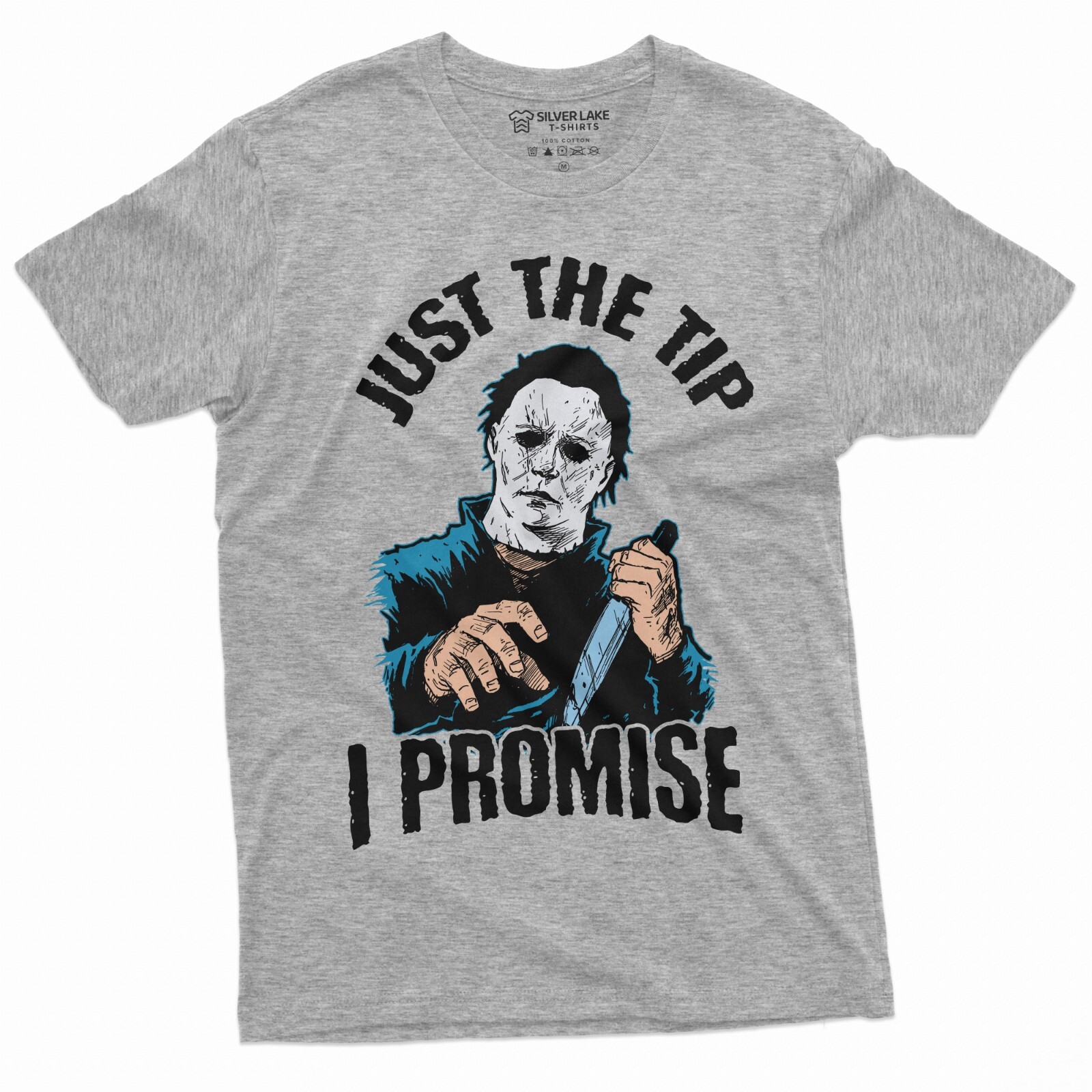 Horror Movie Halloween T-shirt Just the Tip I promise Knife Funny Cool Tee