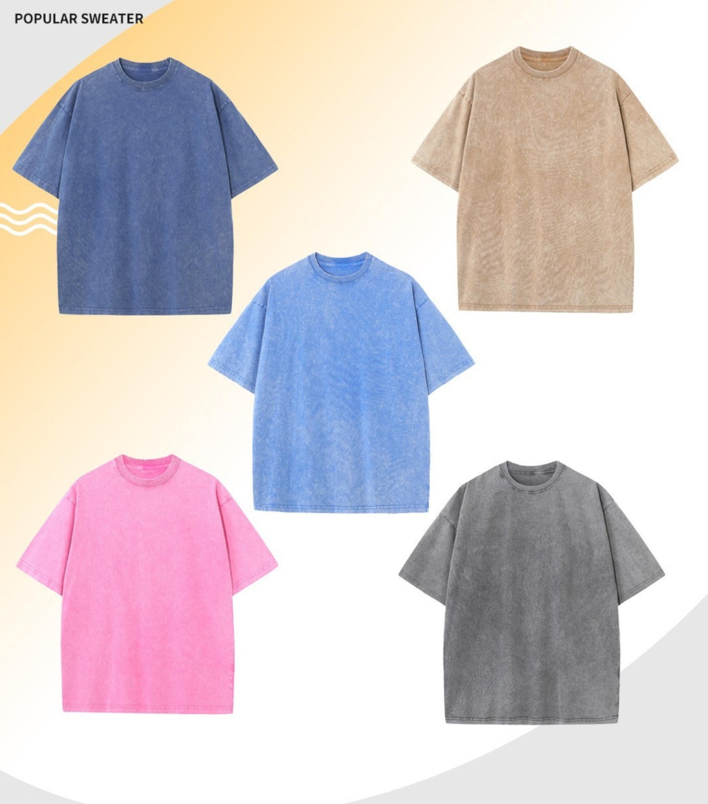 Summer Men’s Washed T-Shirts 230G Heavy Cotton Vintage Faded Color Oversized Hot