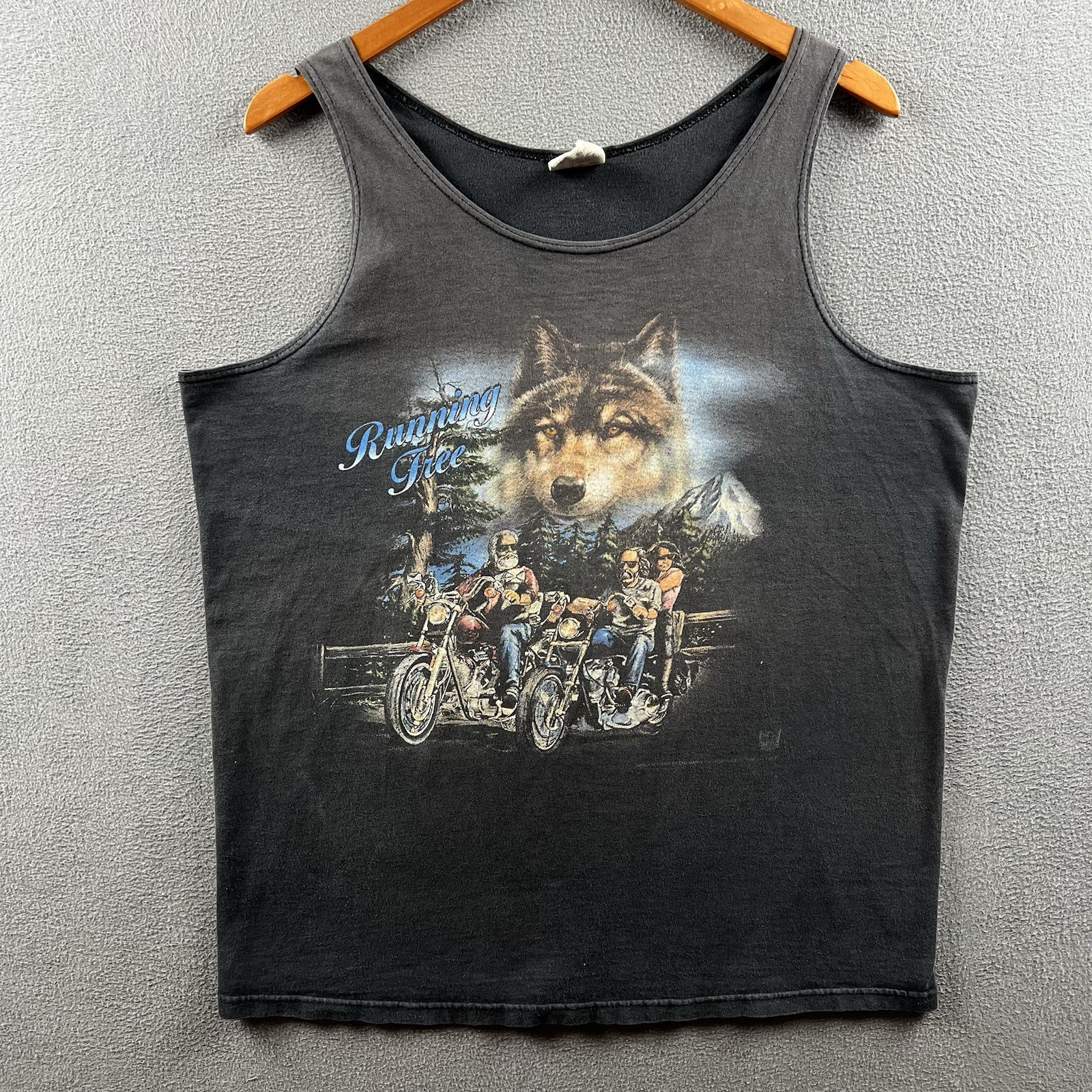 Vintage 3D Emblem Wolf Tank Top Mens Large Black Faded Sleeveless Biker Sturgis